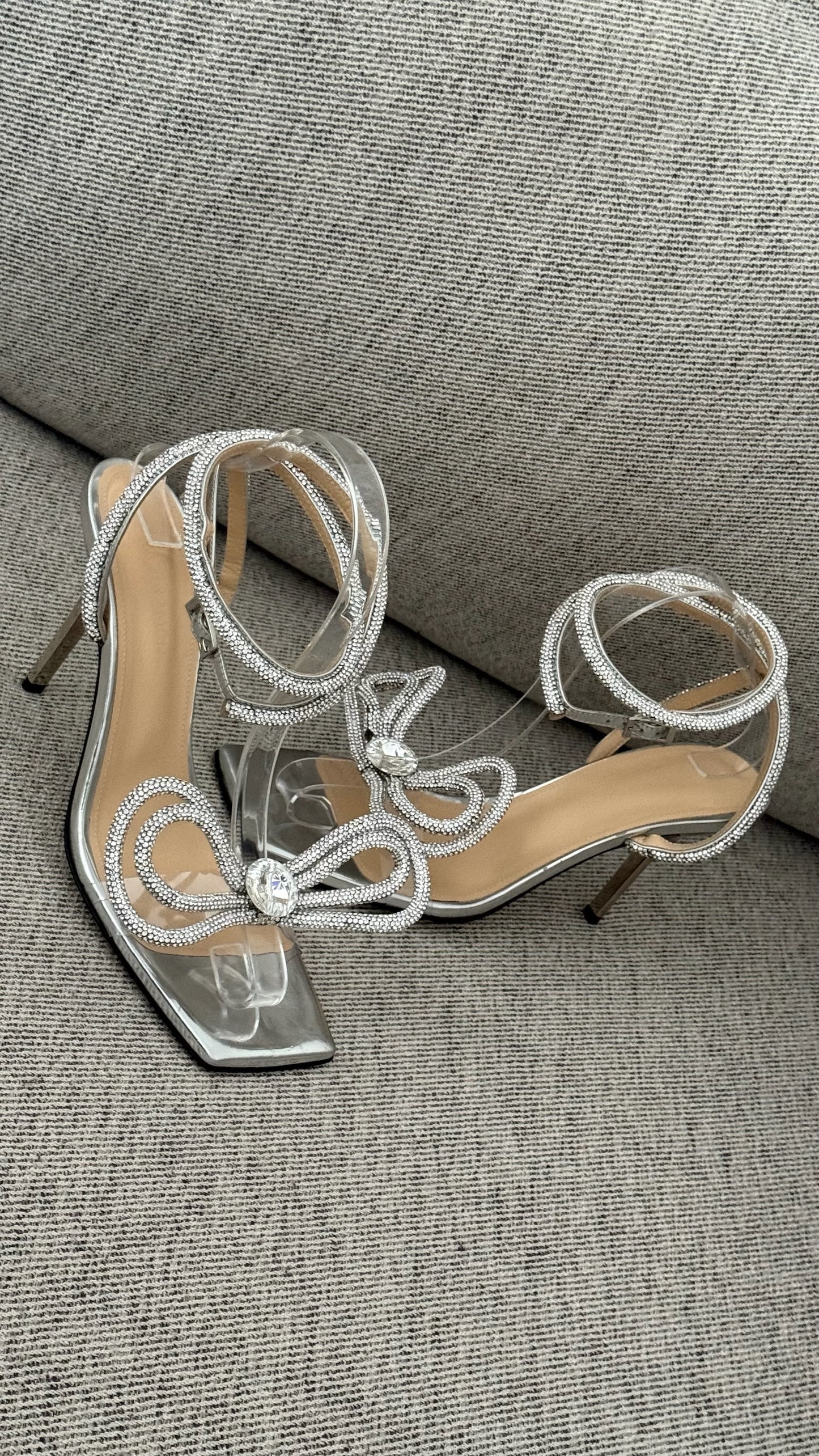 Mach & Mach Silver Sequin Diamanté Bow Heels - UK 6.5 - Suited for UK 4.5