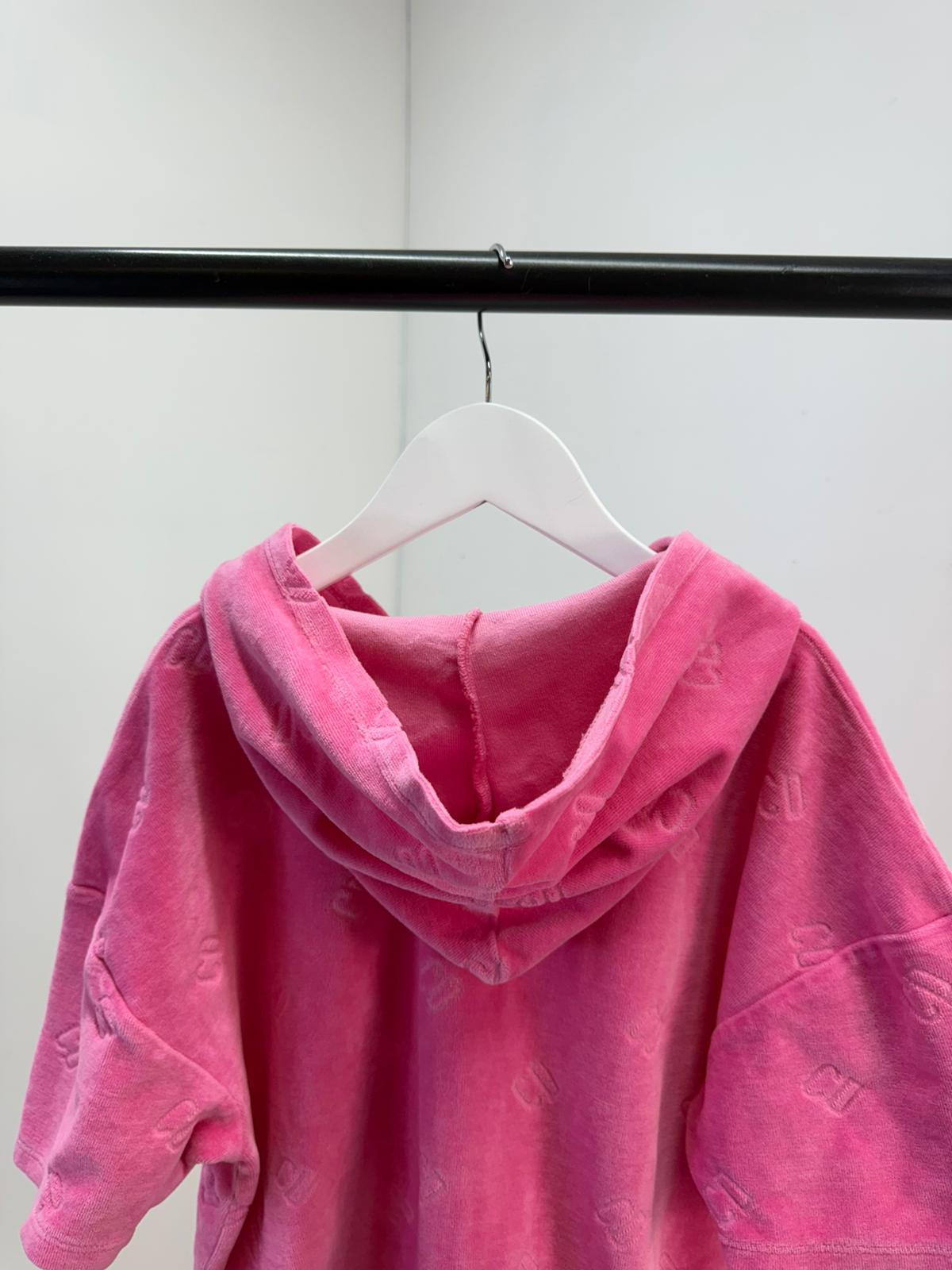 Kids Dior Pink Shirt Sleeve Velore Hooded Top - Age 10
