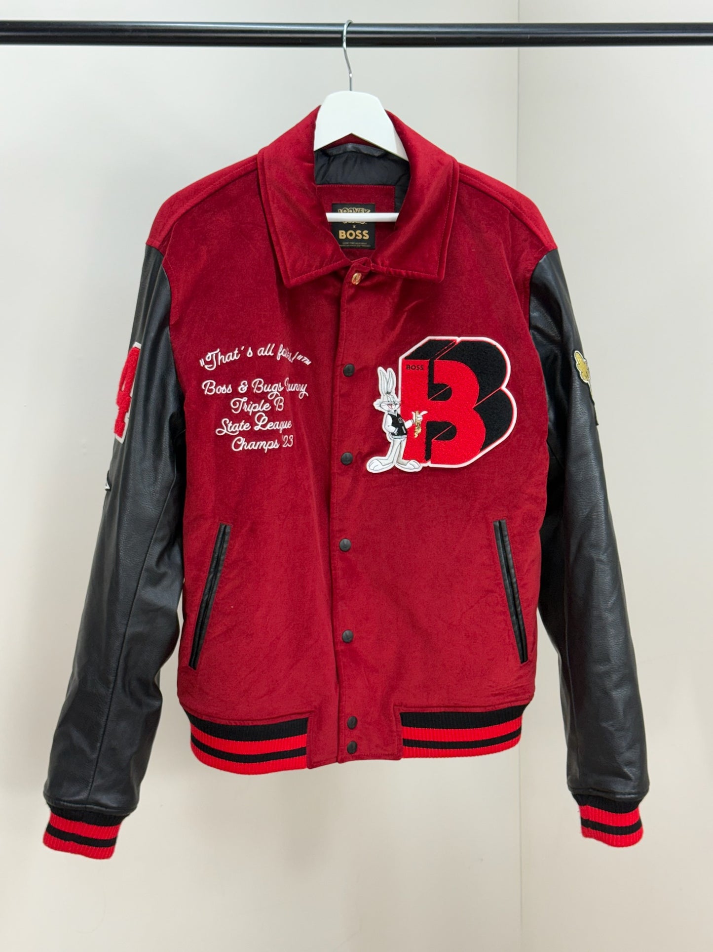 Looney Tunes X Boss Red Leather Suede B Bomber Jacket - it42/Large
