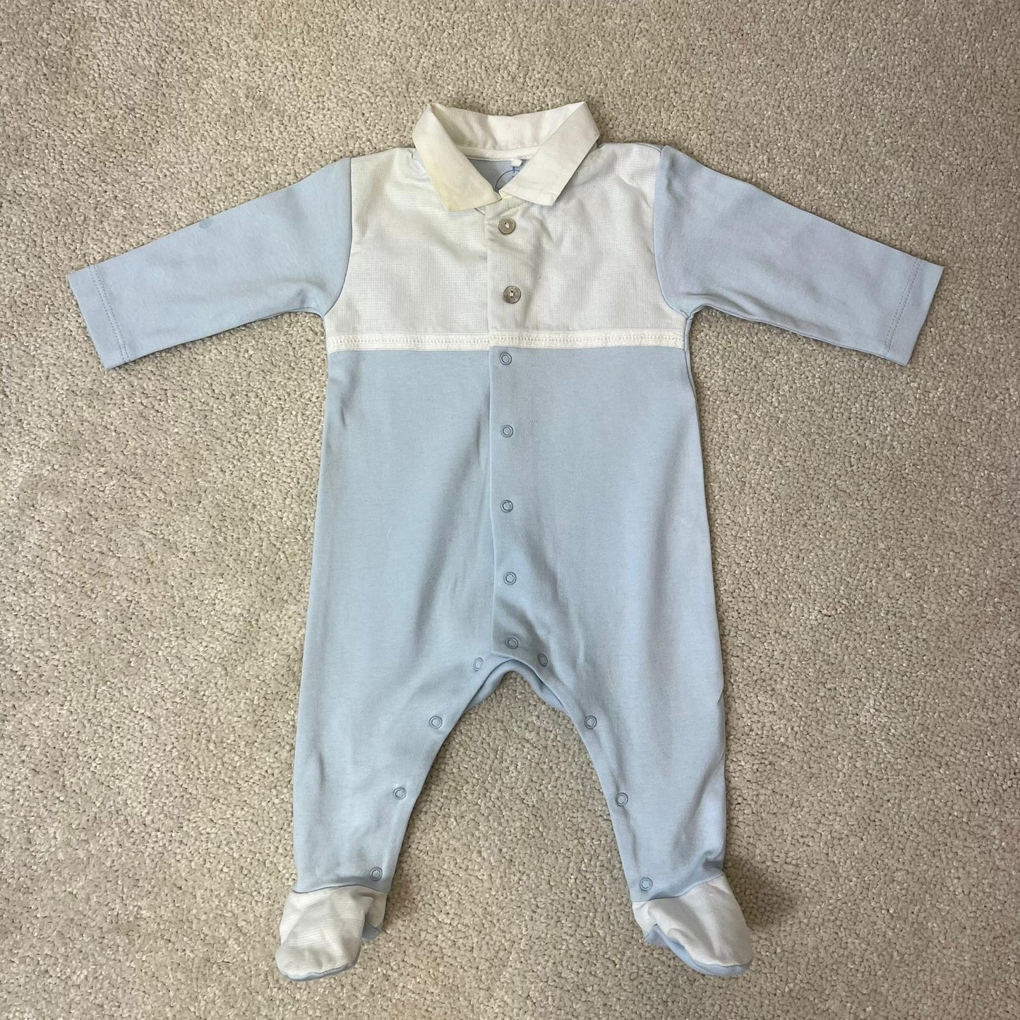 Kids laranjnha Baby Blue & White Polo Detail Sleepsuit - 3M