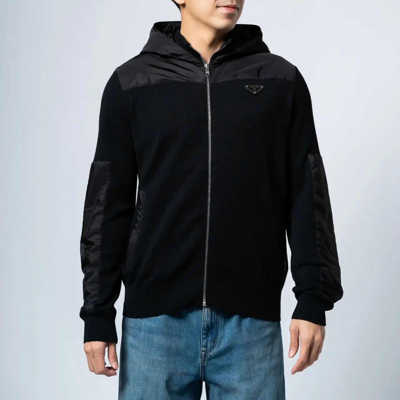 Prada Black Re-Nylon Fleece Hooded Jacket -50/M