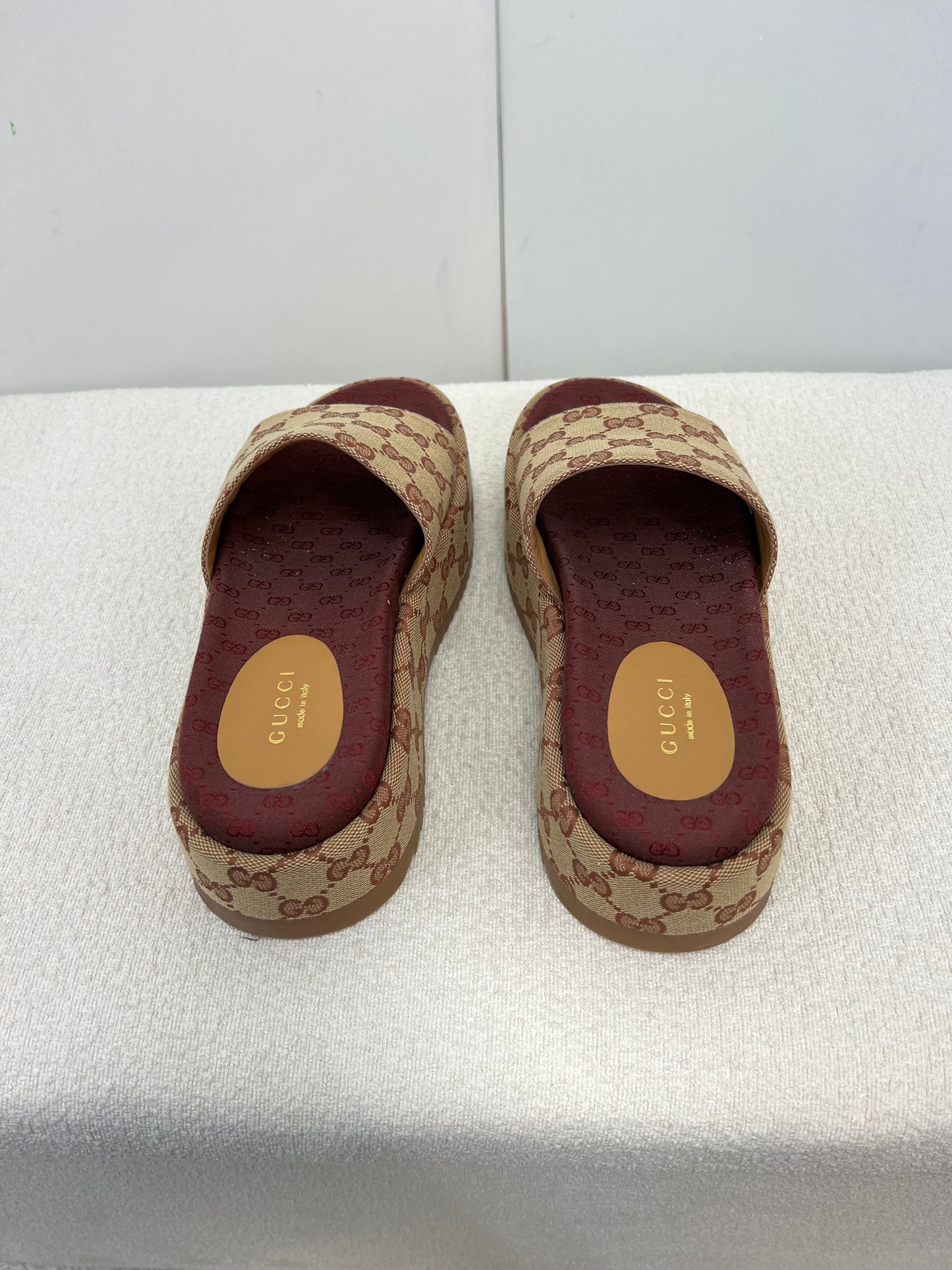 Gucci Platform camel and ebony maxi GG canvas Slide Sandal (Eu 35.5/ UK 2.5) Fits 3