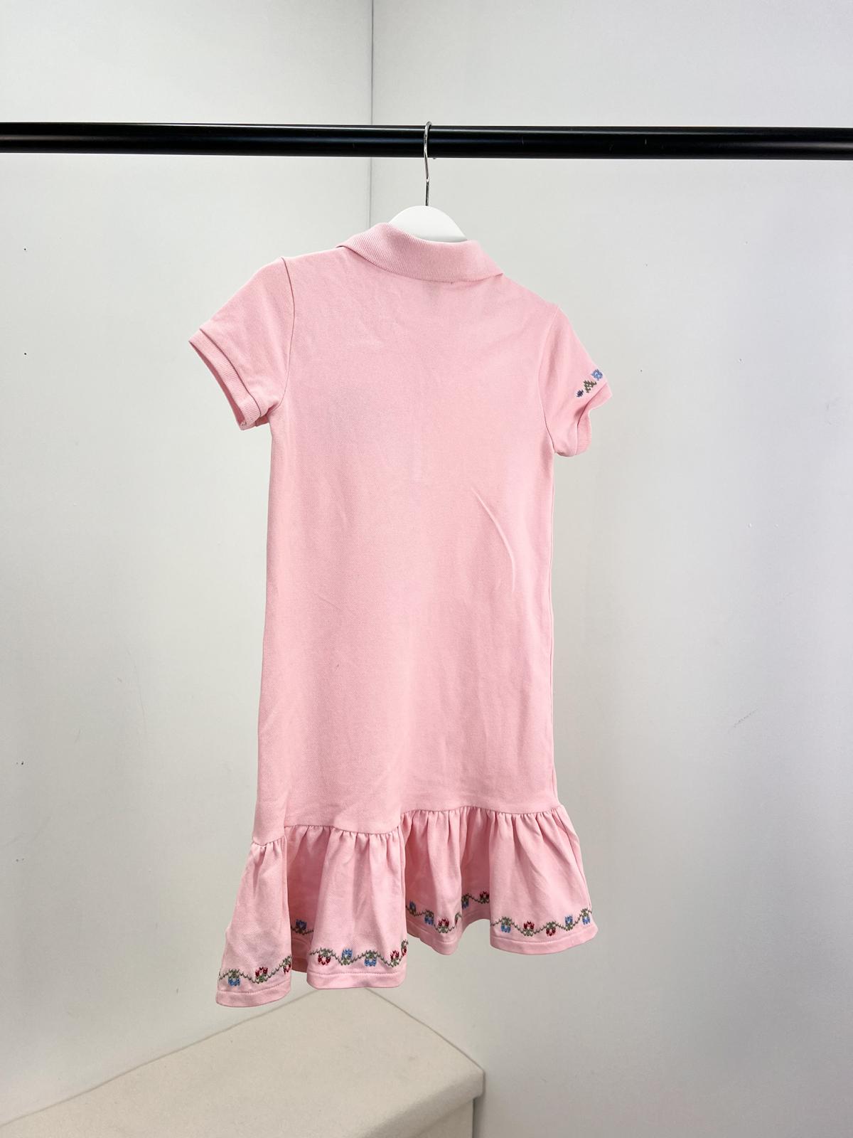 Kids Ralph Lauren Girls Pink Polo Frill Trim Heart Logo Dress - Age 6