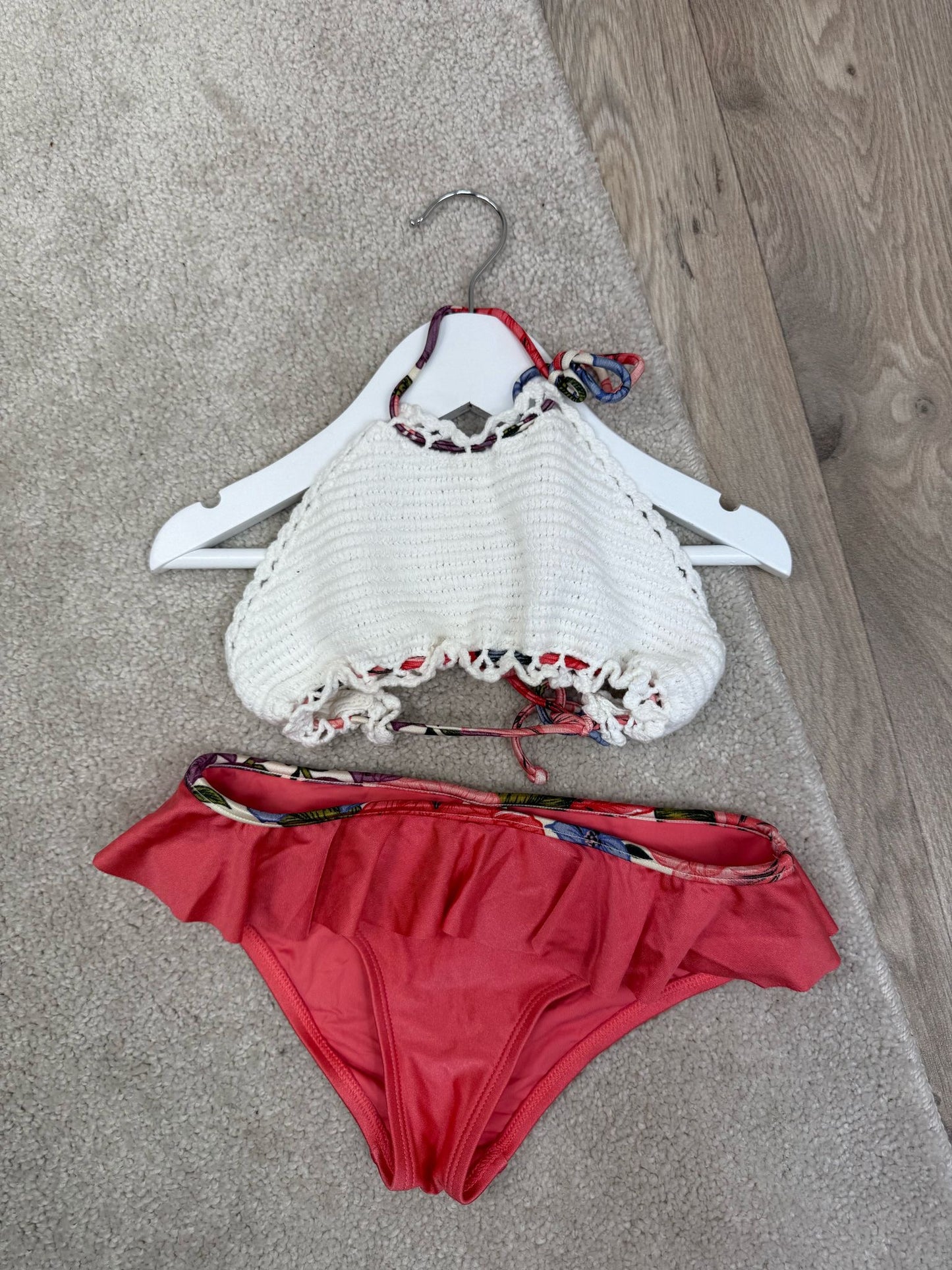 Kids Zimmermann White Top Dusk Orange Bottom Bikini- Age 8