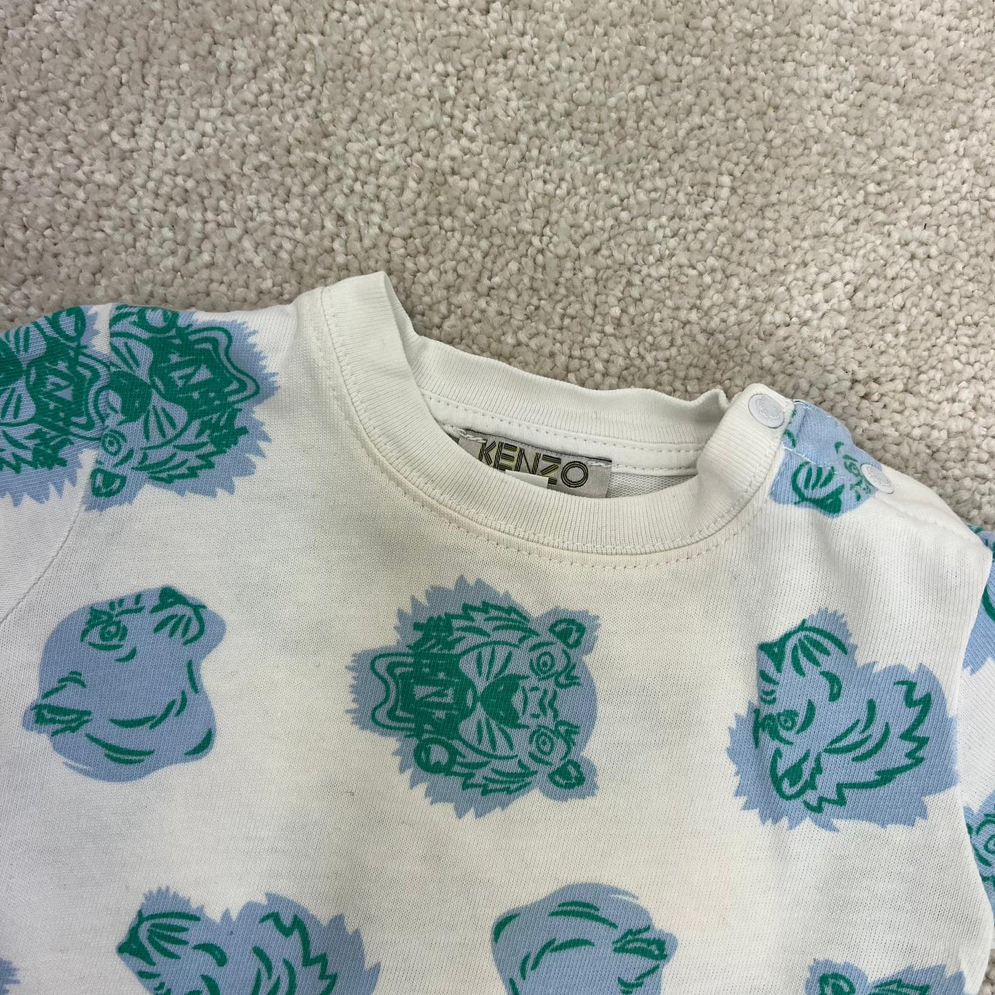 Kids Kenzo beige and blue tiger print t - shirt - 6M