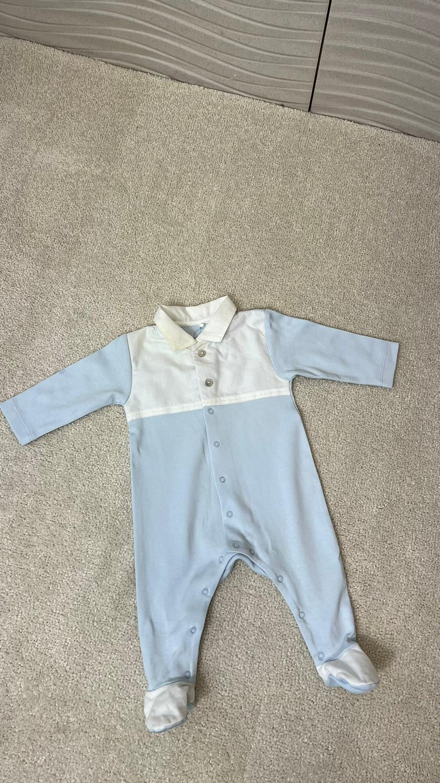 Kids laranjnha Baby Blue & White Polo Detail Sleepsuit - 3M