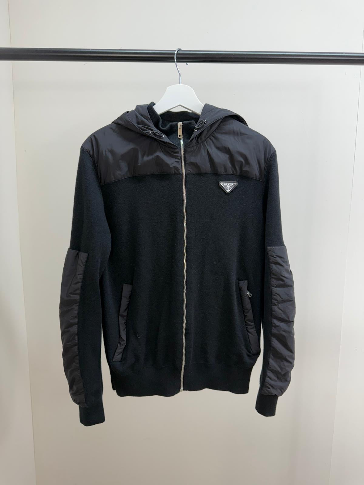 Prada Black Re-Nylon Fleece Hooded Jacket -50/M