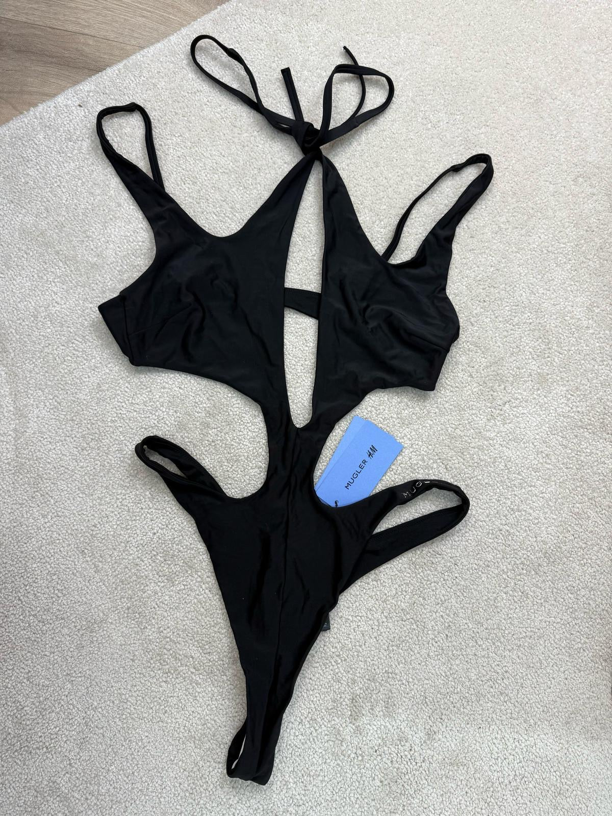 Mugler X H&M Black Strap Cut Out Swimsuit-Brand New , UK 14