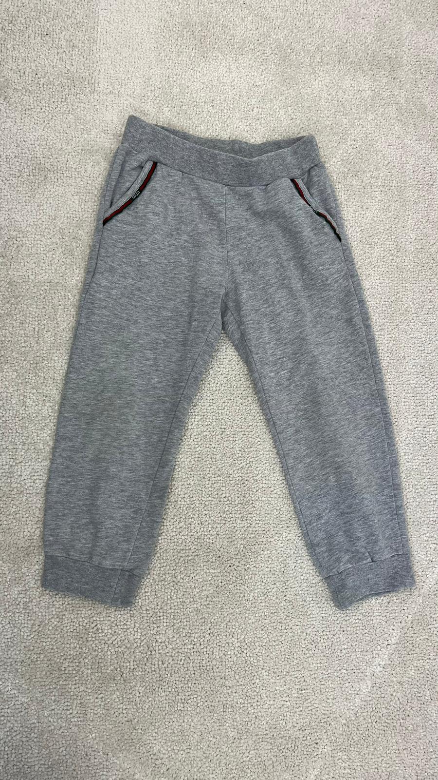 Kids Gucci Grey & Red Logo Stripe Pocket Detail Tracksuit Bottom (Age 24m)