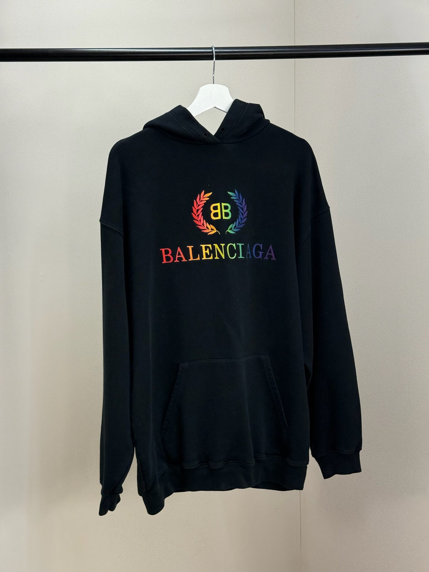 Balenciaga Black Multi Colour Logo Hoodie - Small oversize