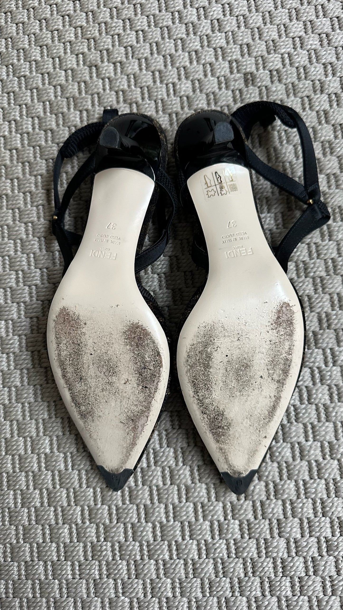 Fendi FF Point Colibri Chenille Slingback Heels-UK 4
