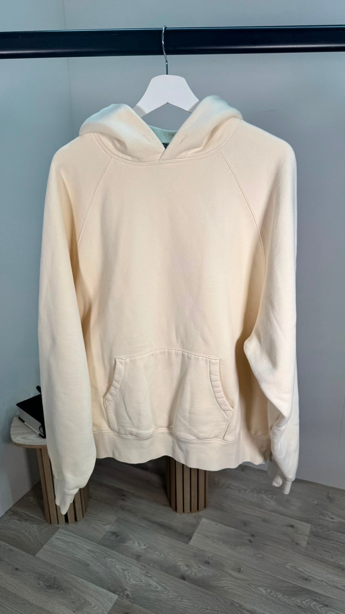 Essentials White Cream Back Logo Hoodie – Medium