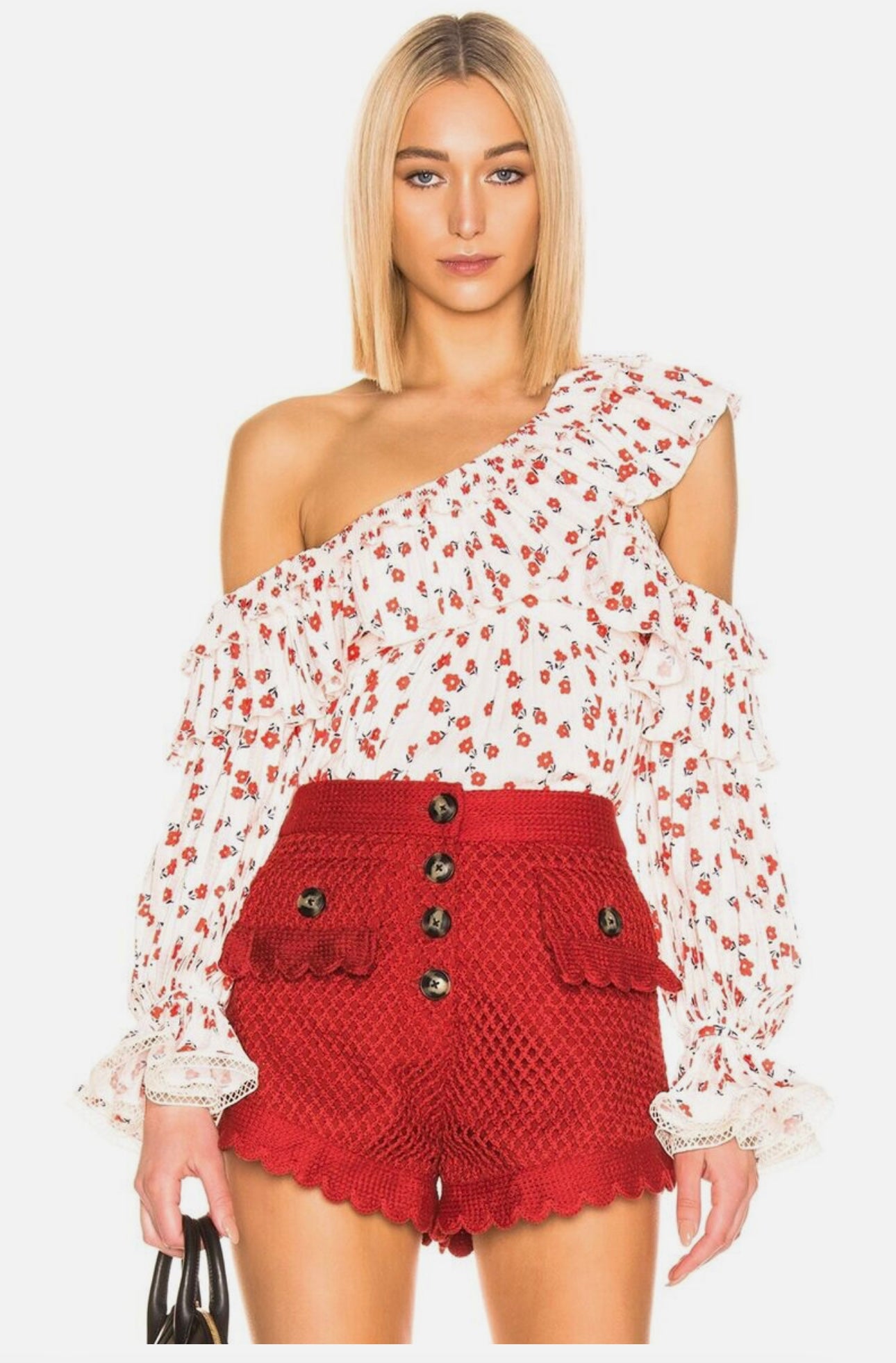 Self Portrait Ditsy Print, Off the Shoulder Floral Top - UK 10