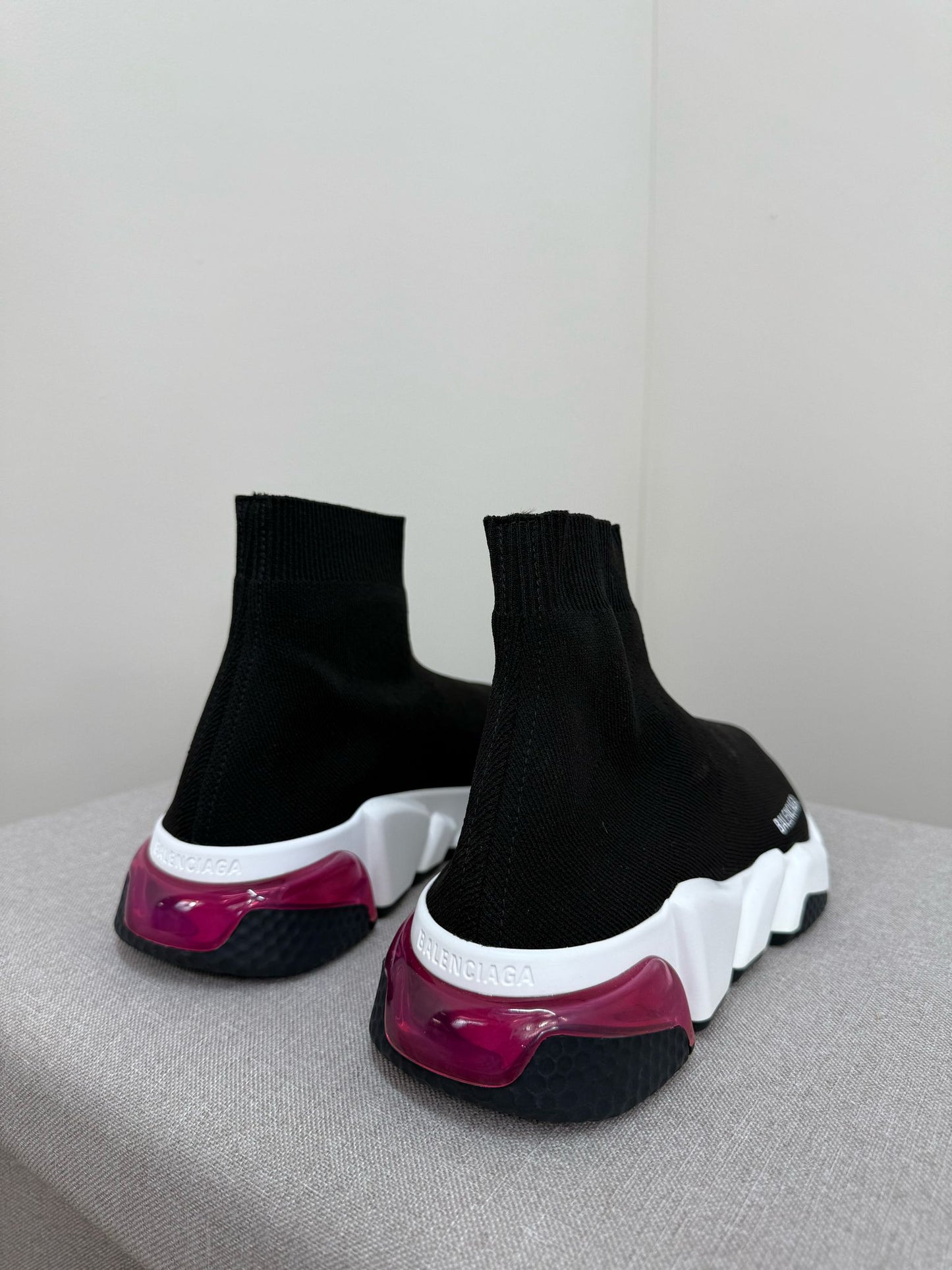 Balenciaga Black White Pink Speed Trainers- UK 5