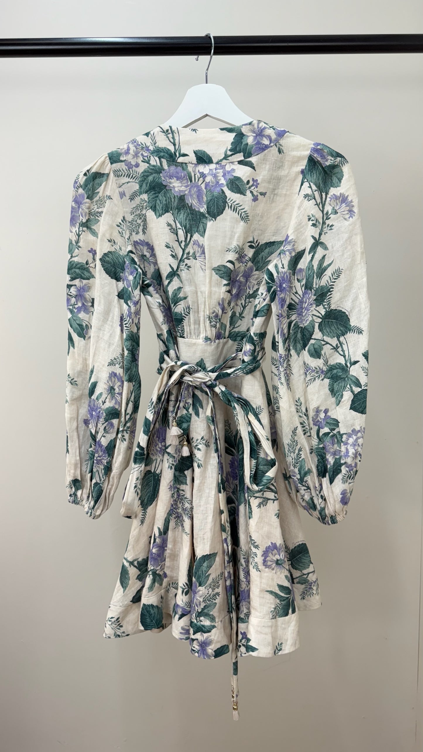 Zimmermann Cassia Floral-Print Linen Purple Green Floral Mini Dress -0
