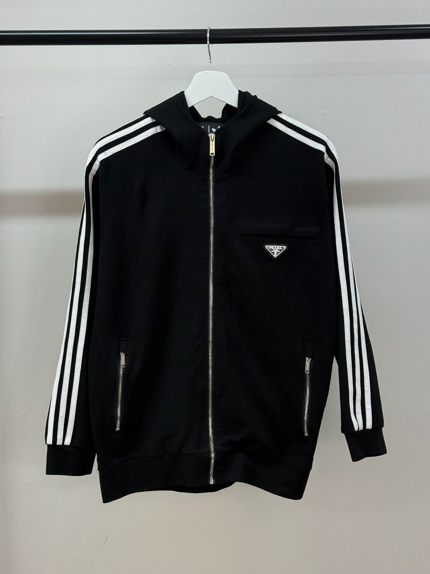 Prada X Adidas Black White Stripe Zip Up Jacket-36/Small