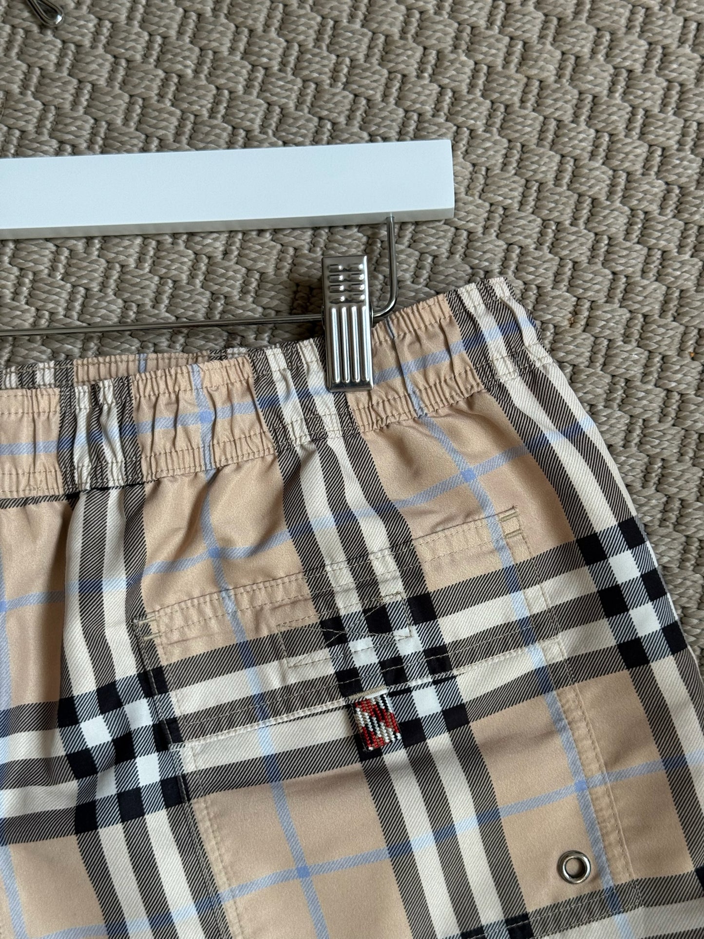 Burberry Beige And Blue 'Martin' Check Swimshorts-Medium