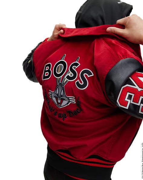 Looney Tunes X Boss Red Leather Suede B Bomber Jacket - it42/Large