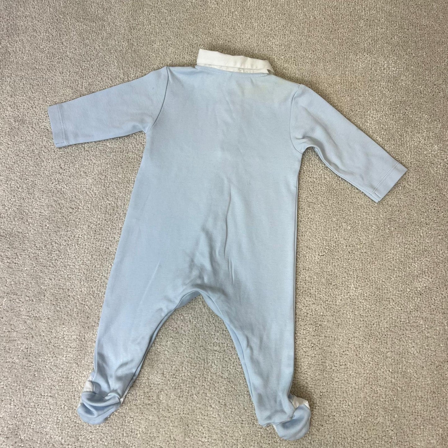 Kids laranjnha Baby Blue & White Polo Detail Sleepsuit - 3M