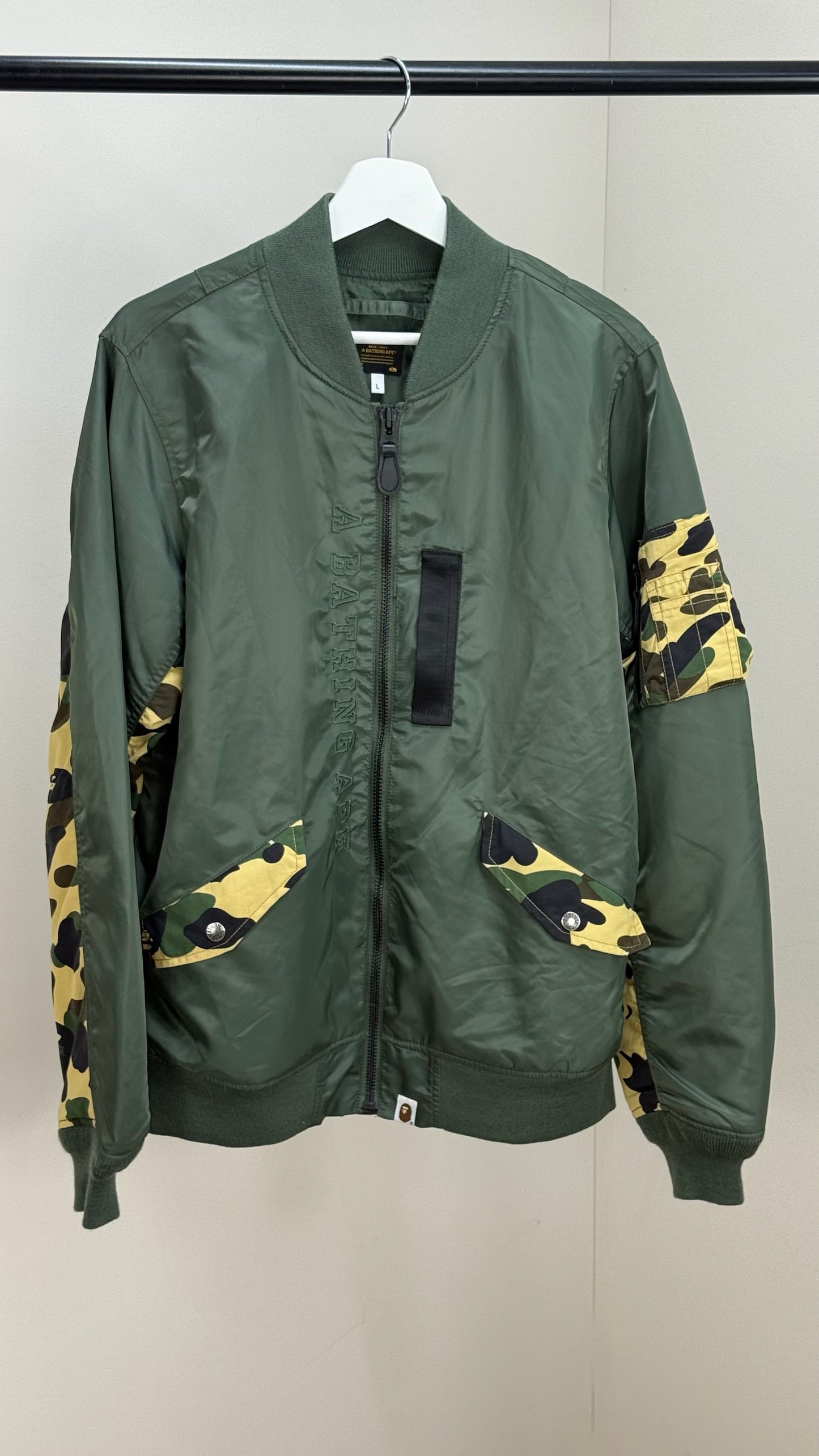 A Bathing Ape Green Camo Bomber Jacket - Large