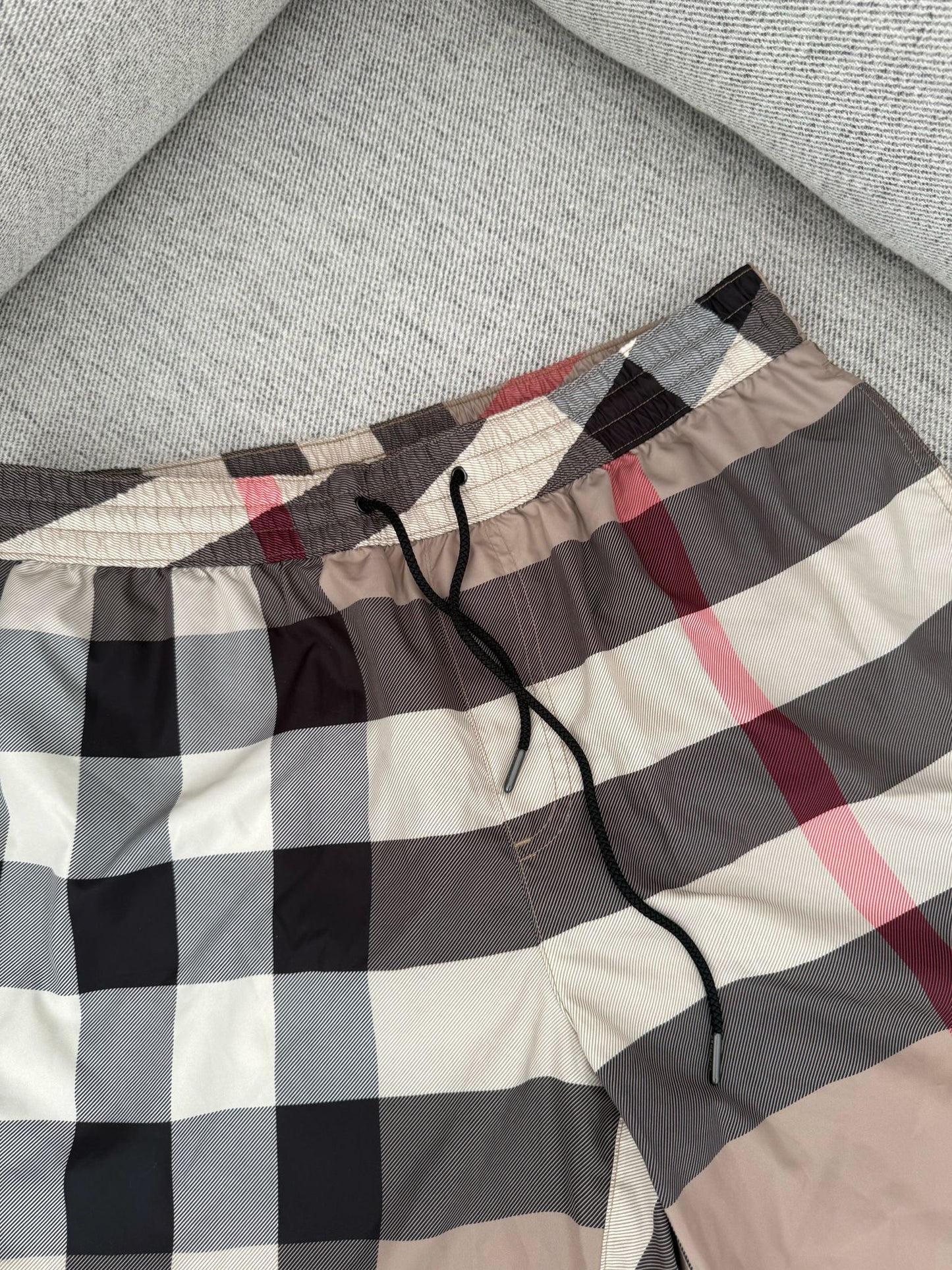 Burberry Beige Checked Swimshorts - Medium