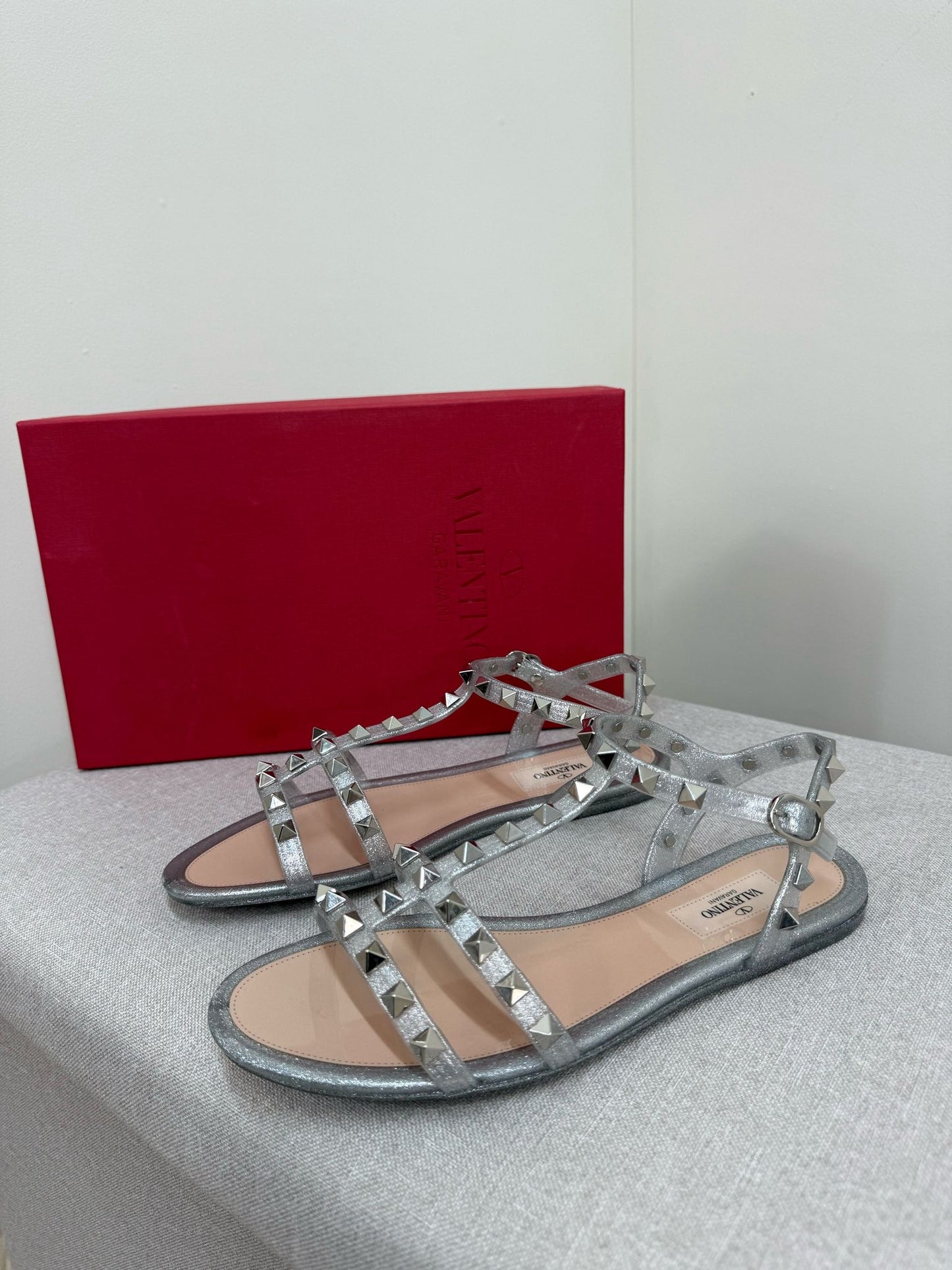 Valentino Argento Silver RockStudd Sandals , Brand New UK 4.5