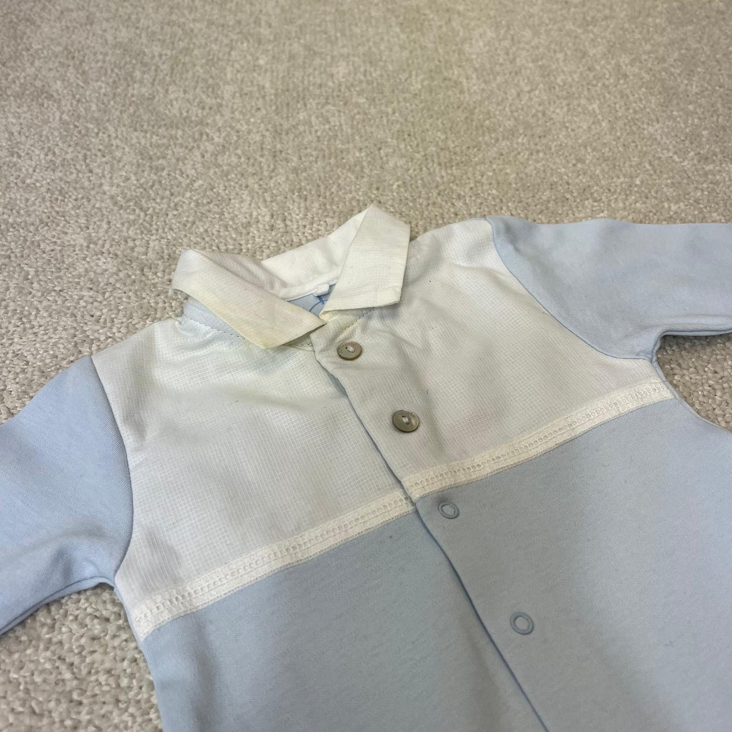 Kids laranjnha Baby Blue & White Polo Detail Sleepsuit - 3M