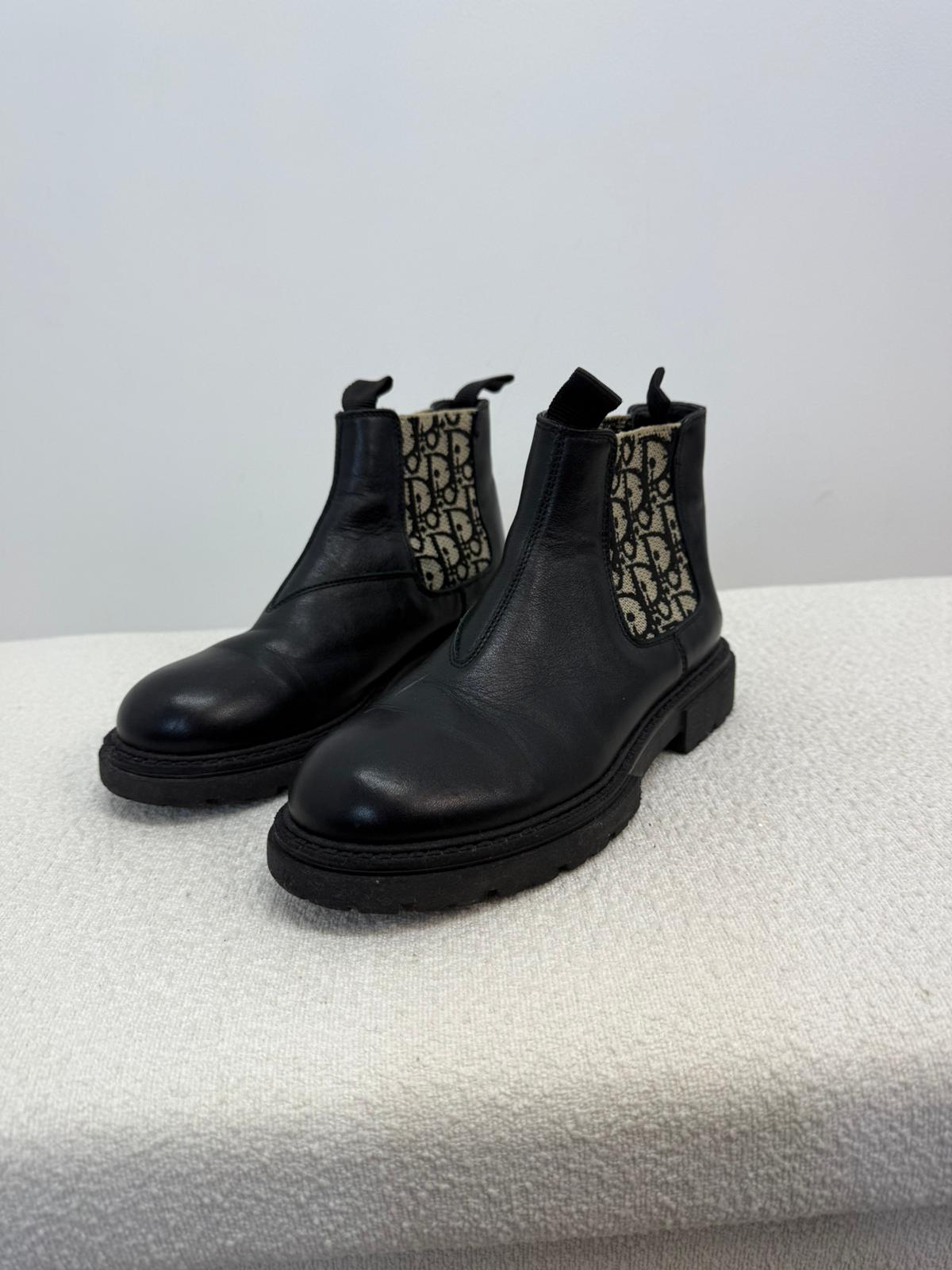 Kids Dior Black Leather Oblique Logo Boots Eu 33/ UK 1