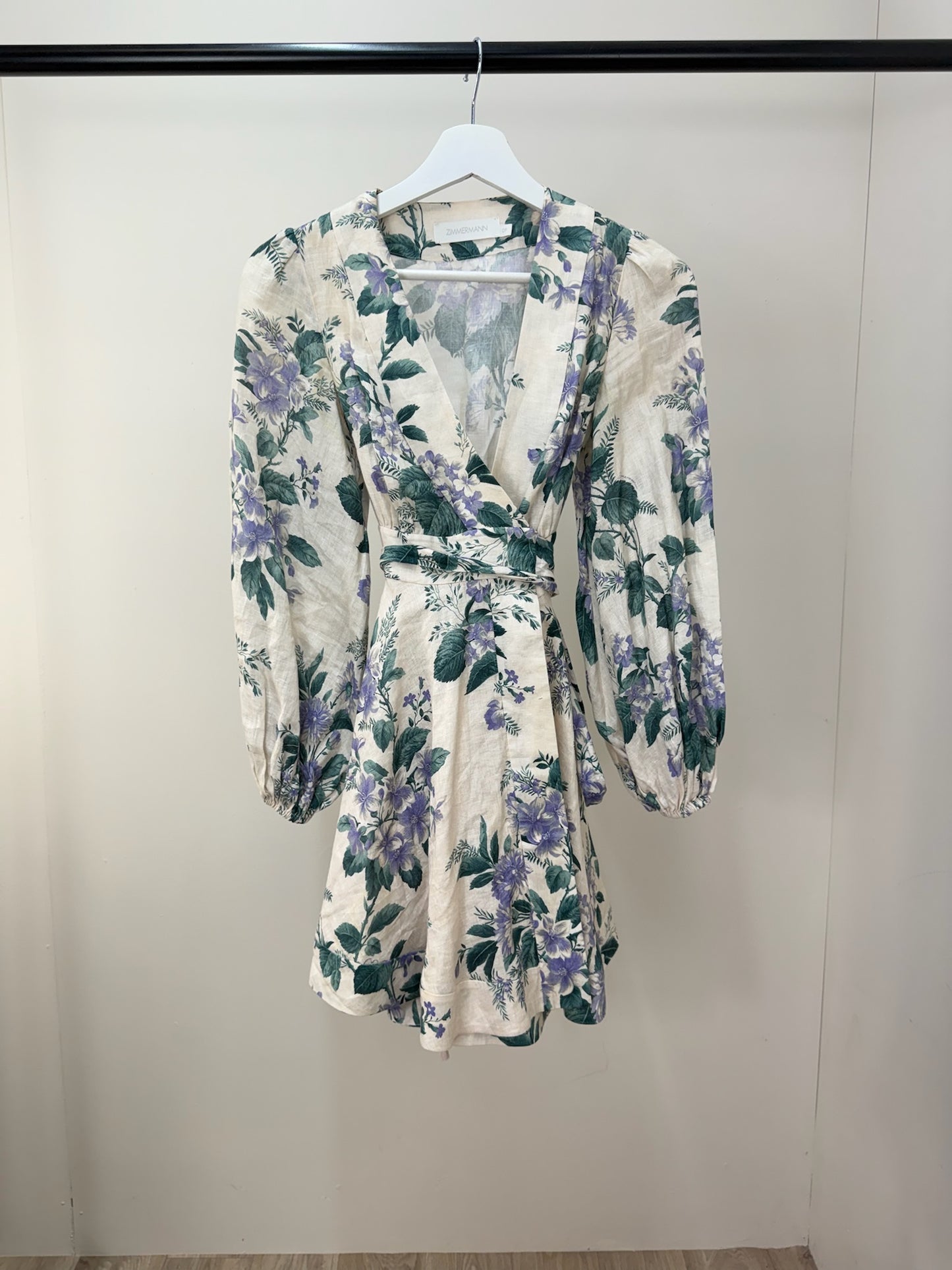 Zimmermann Cassia Floral-Print Linen Purple Green Floral Mini Dress -0