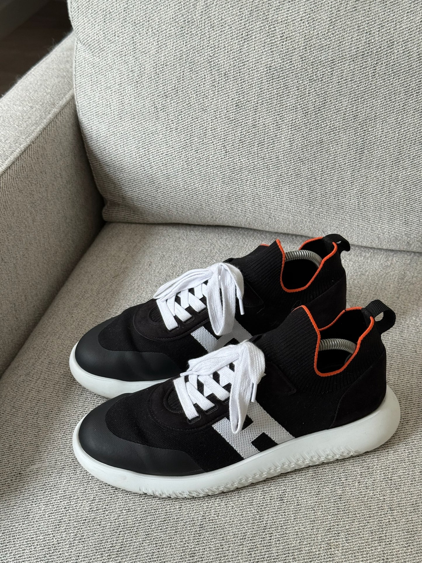 Hermes Black Orange Crew Trainers - UK 8