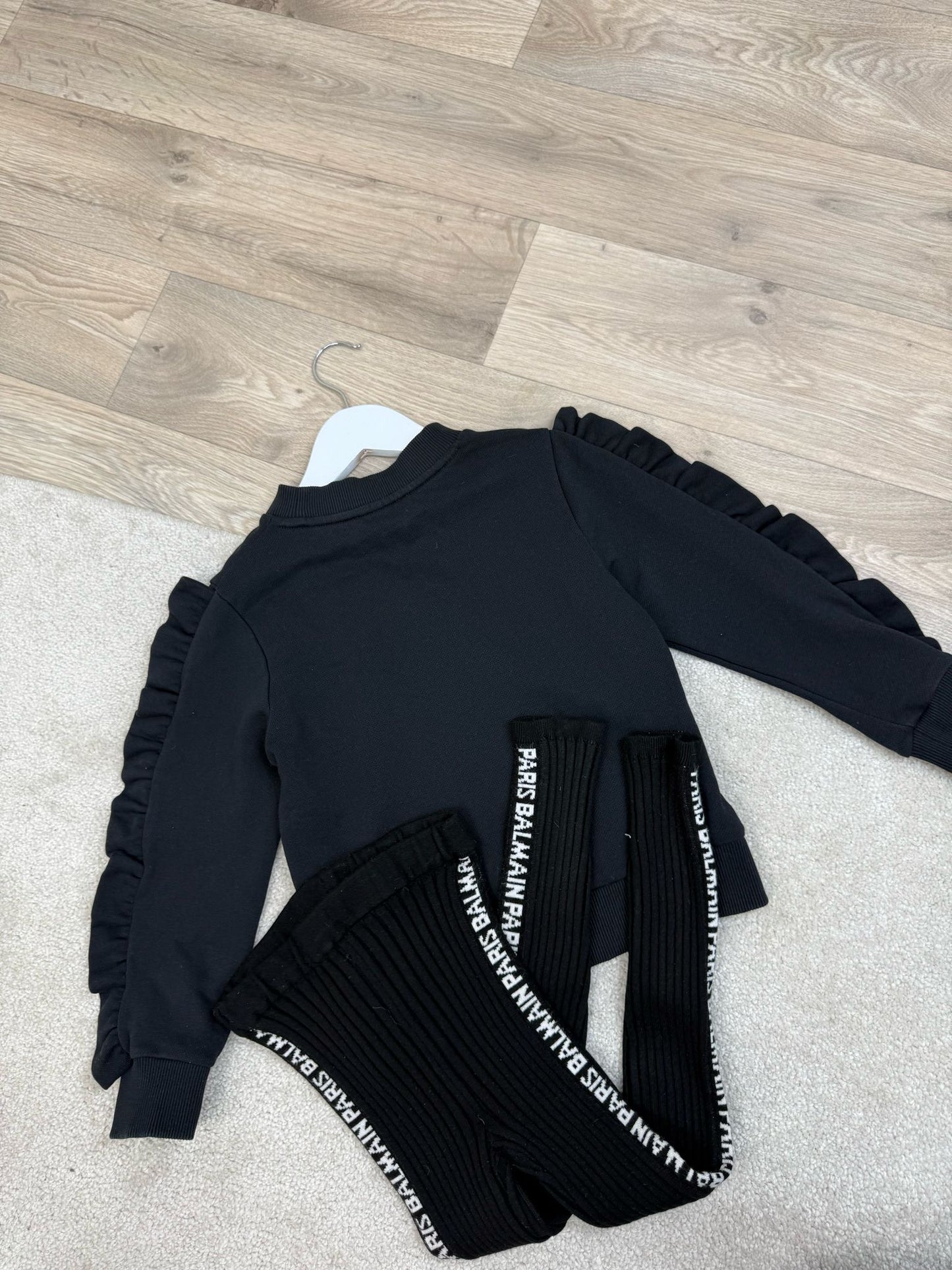 Kids Balmain Black Frill Jumper & Black Ribbed Logo Leggings - Age 6