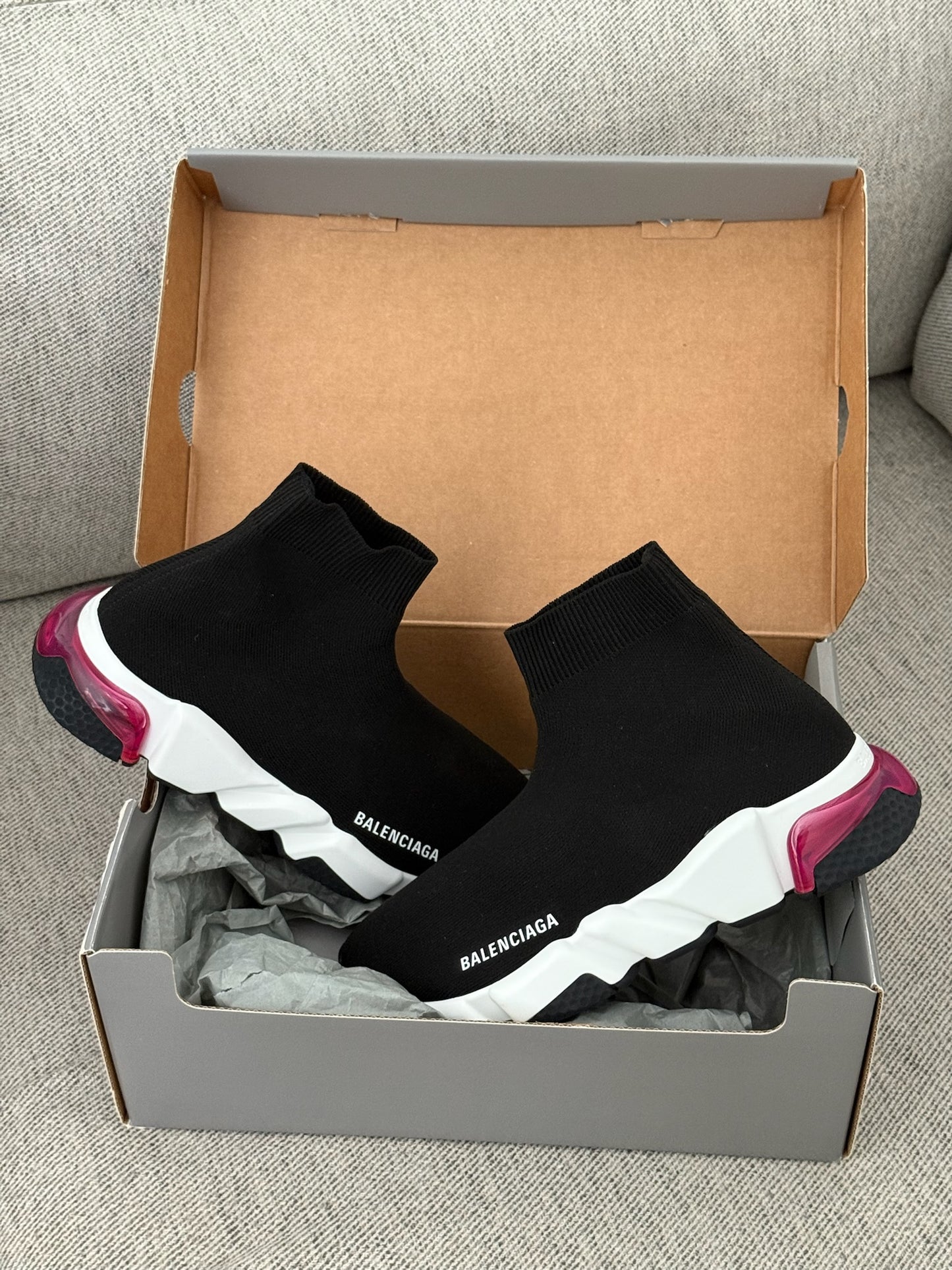 Balenciaga Black White Pink Speed Trainers- UK 5