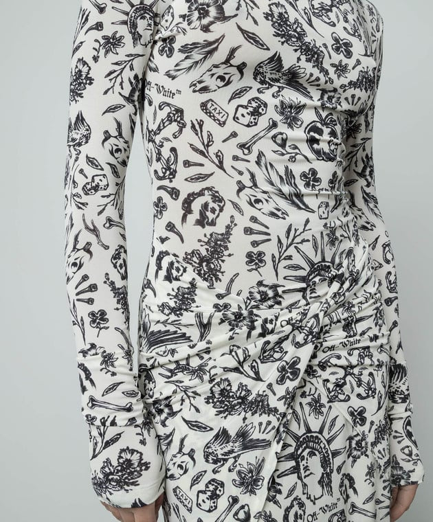 Off-White Black & White Print Ruched High Neck Dress – IT 40 / UK 8