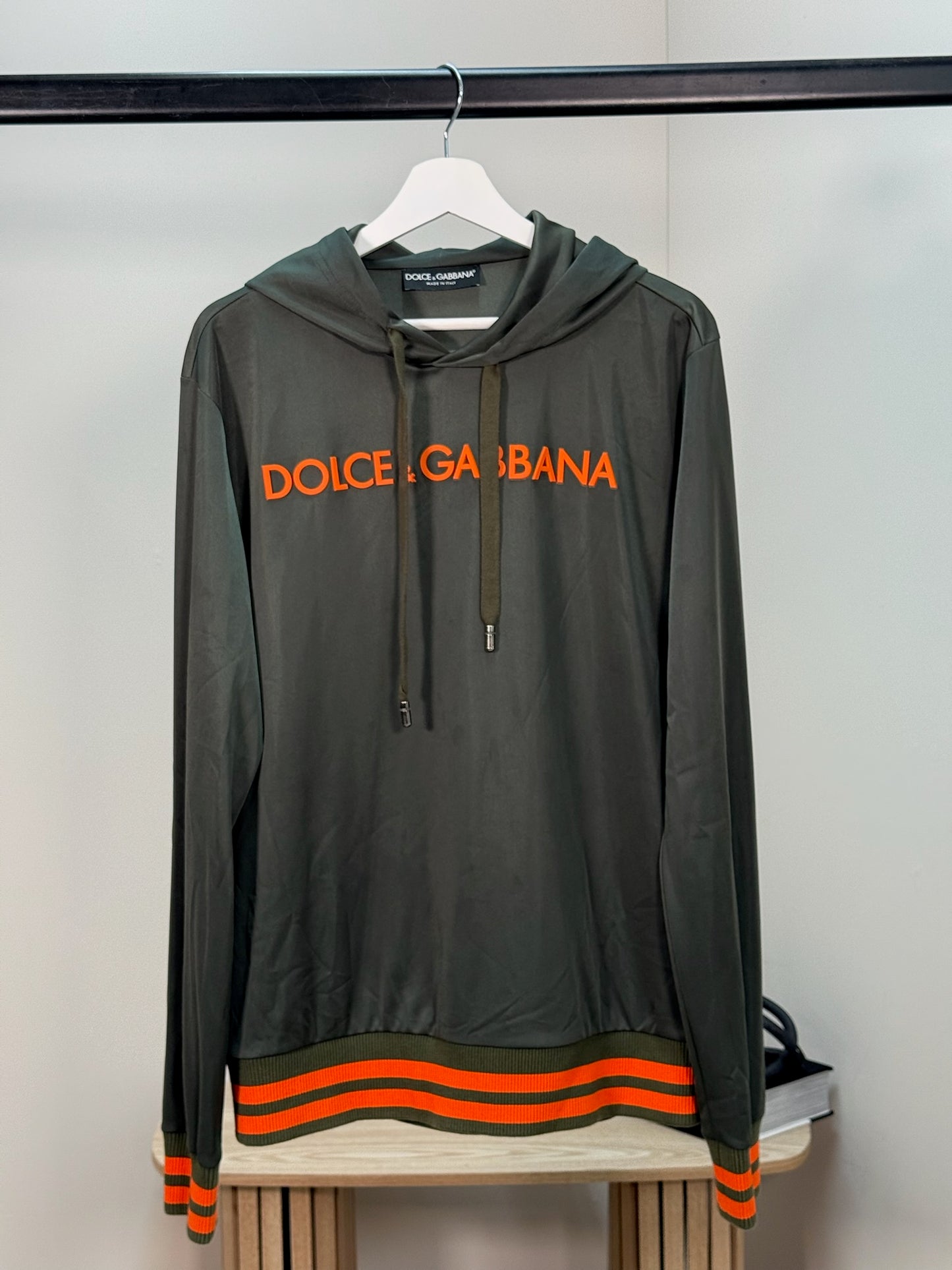 Dolce Gabbana Khaki Grey And Orange Logo Hoodie - 50-DG