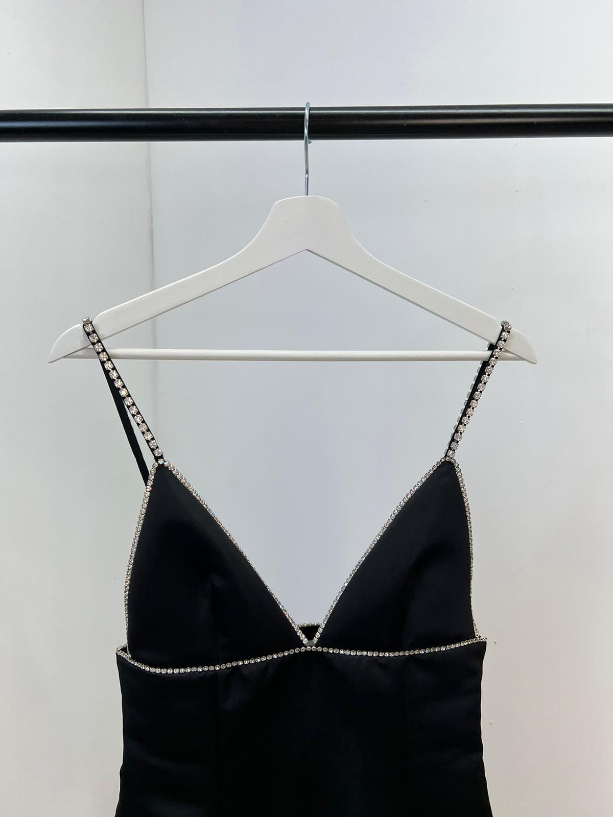 Area Black Strap Crystal Satin Dress - UK 6