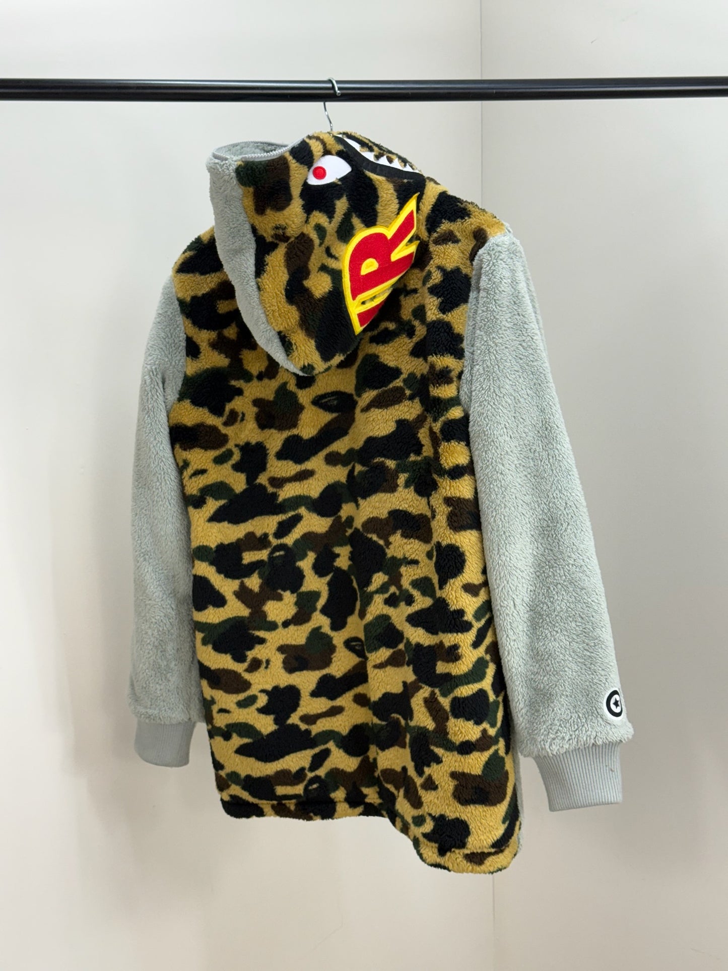 Bape Grey Zip Up Camo Boa Shark Fleece Jacket - Large
