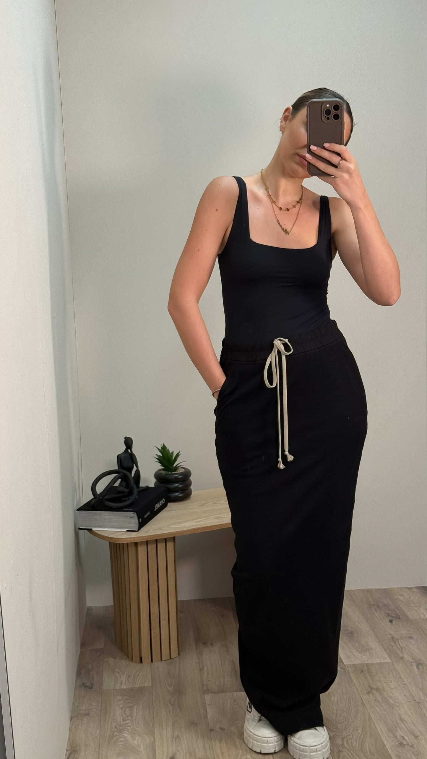 Rick Owens Black & White Drawstring Maxi Skirt - Medium