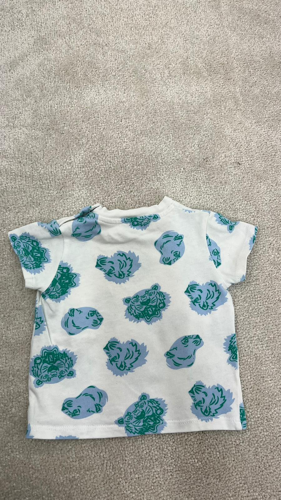 Kids Kenzo beige and blue tiger print t - shirt - 6M