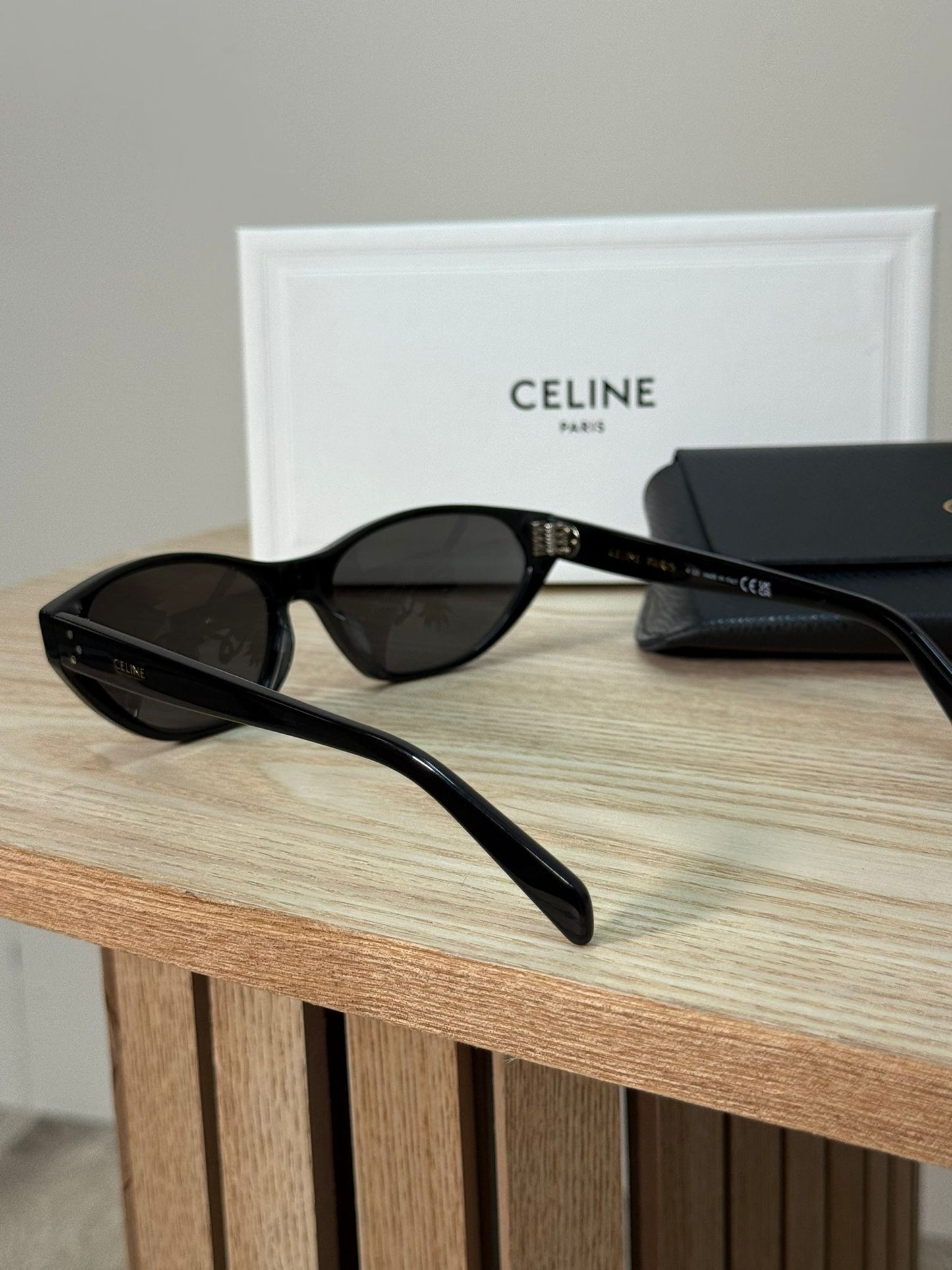 Celine Black Logo Round Slim Curved Sunglasses - One Size
