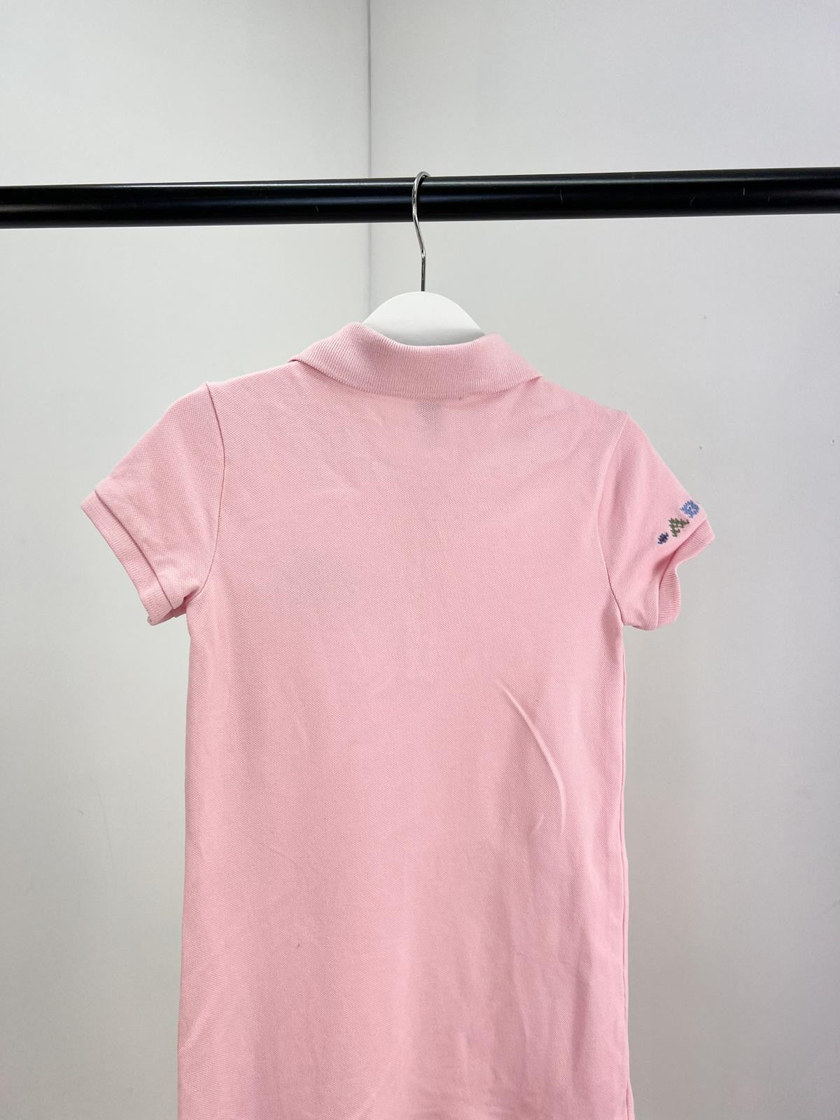 Kids Ralph Lauren Girls Pink Polo Frill Trim Heart Logo Dress - Age 6