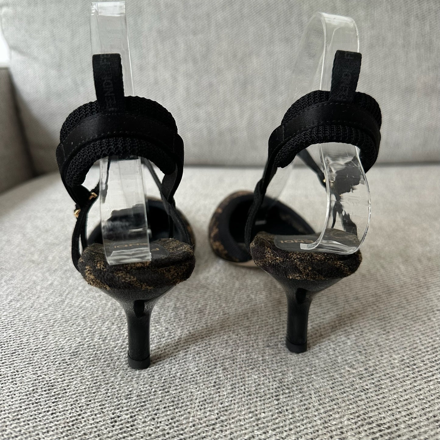 Fendi FF Point Colibri Chenille Slingback Heels-UK 4