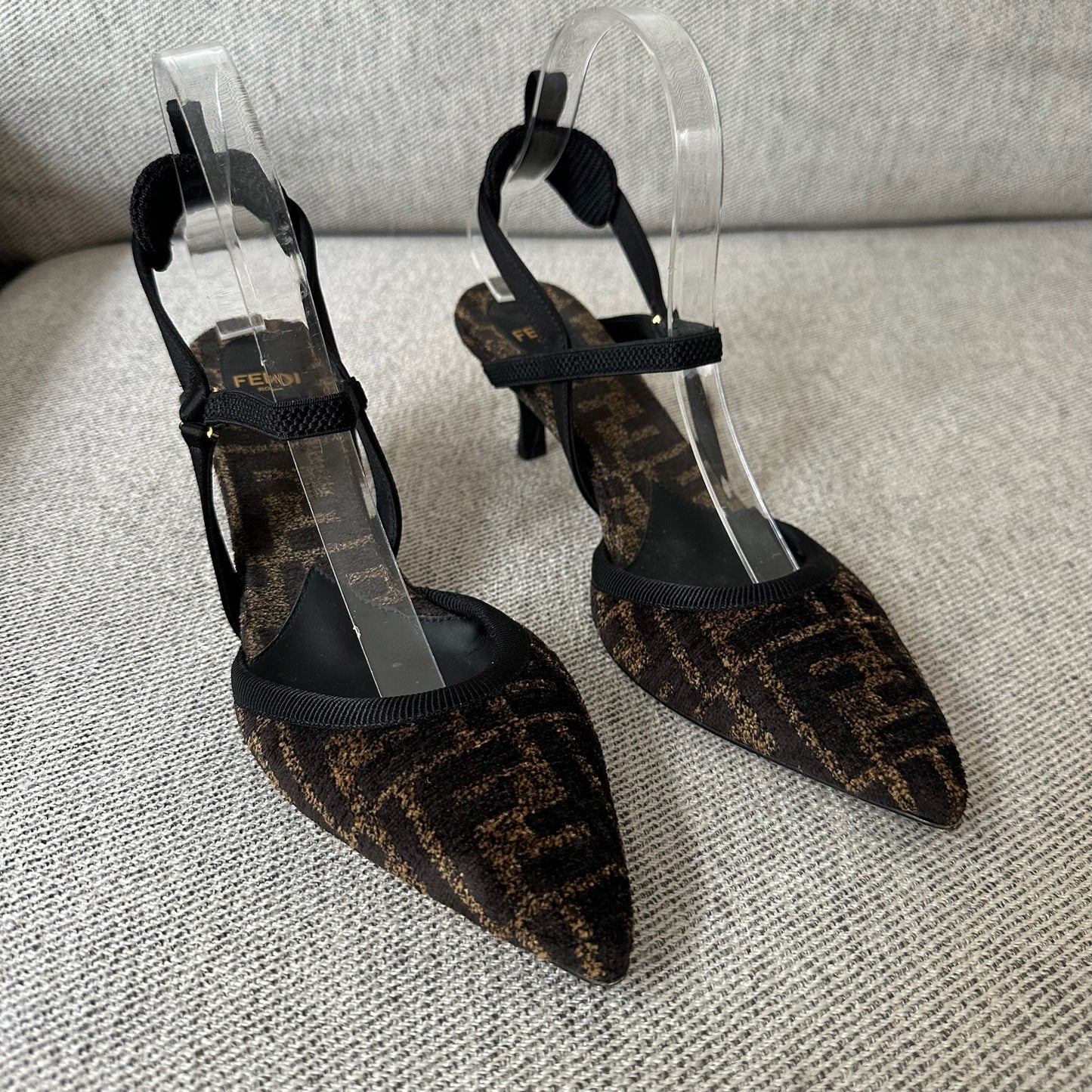 Fendi FF Point Colibri Chenille Slingback Heels-UK 4