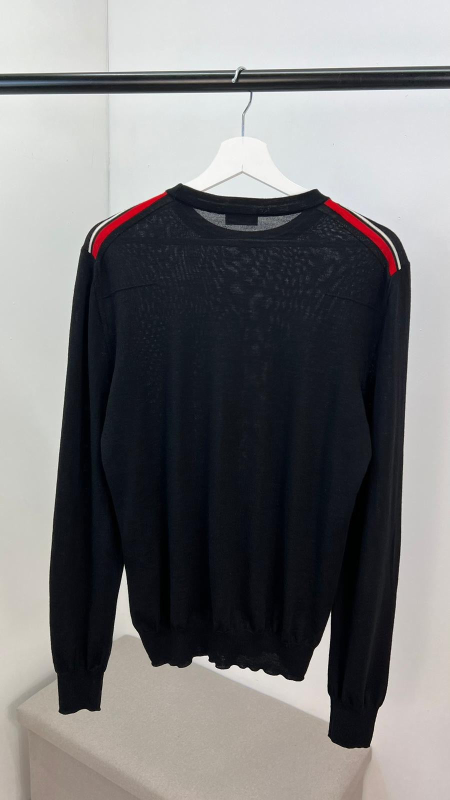 Dior Mens Black Red White Stripe Jumper With Bee Logo - Small