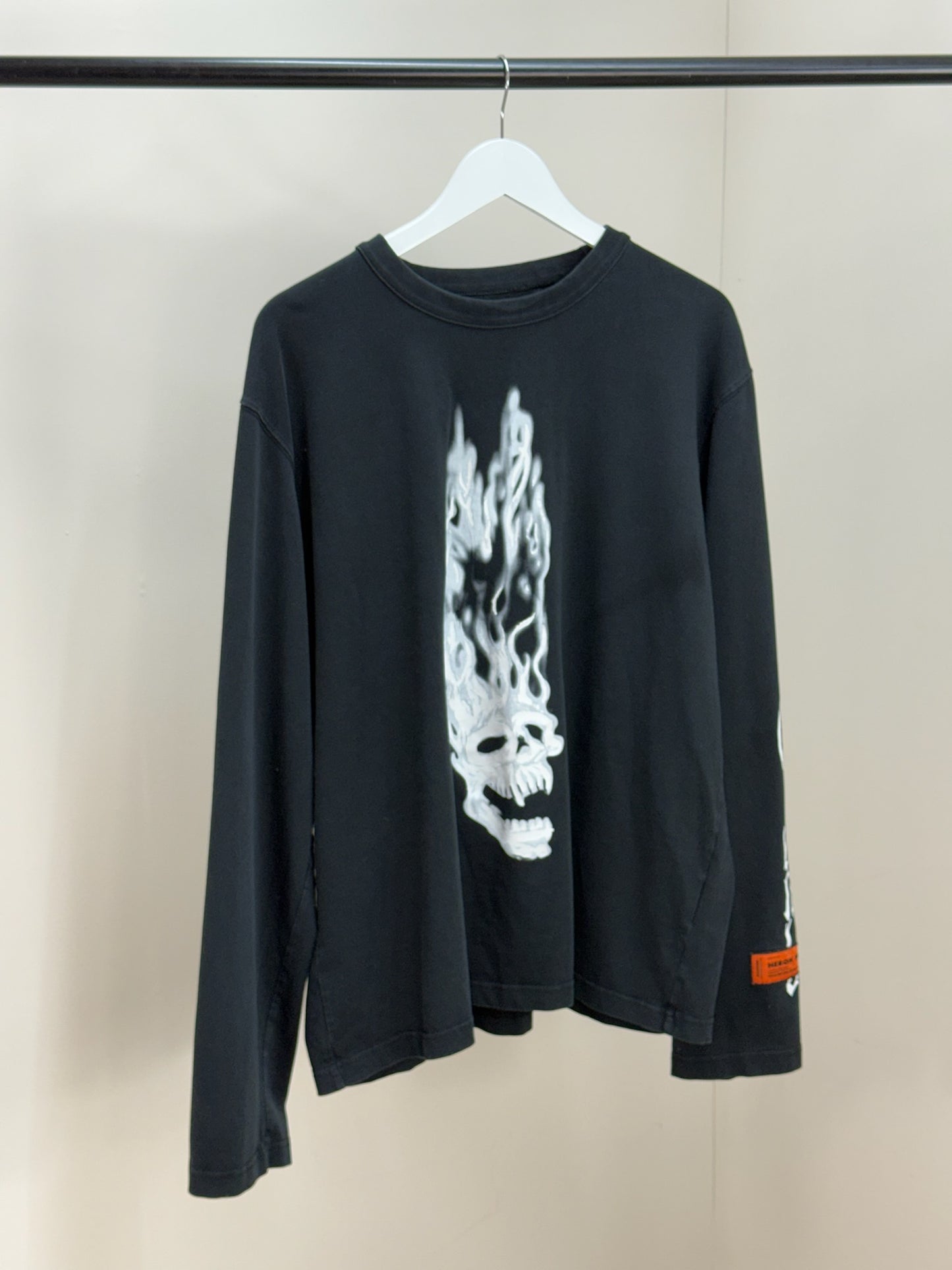 Heron Preston Black Longsleeve Skull Fire T-Shirt-Large