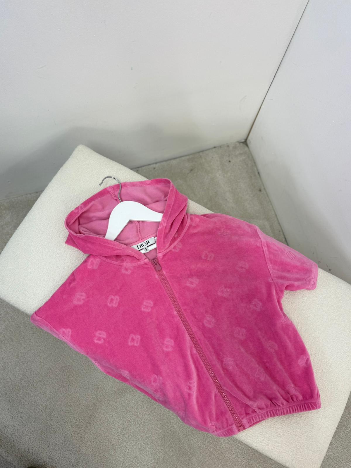 Kids Dior Pink Shirt Sleeve Velore Hooded Top - Age 10