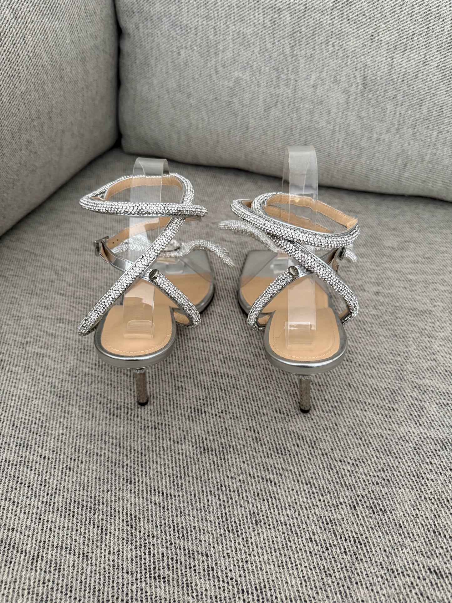 Mach & Mach Silver Sequin Diamanté Bow Heels - UK 6.5 - Suited for UK 4.5