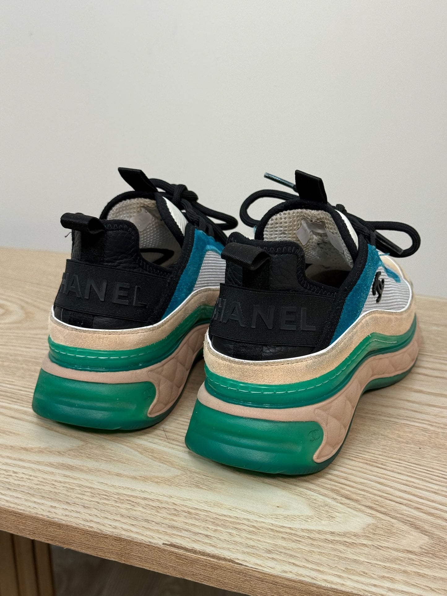 Chanel White Blue Green Trainers - UK 5