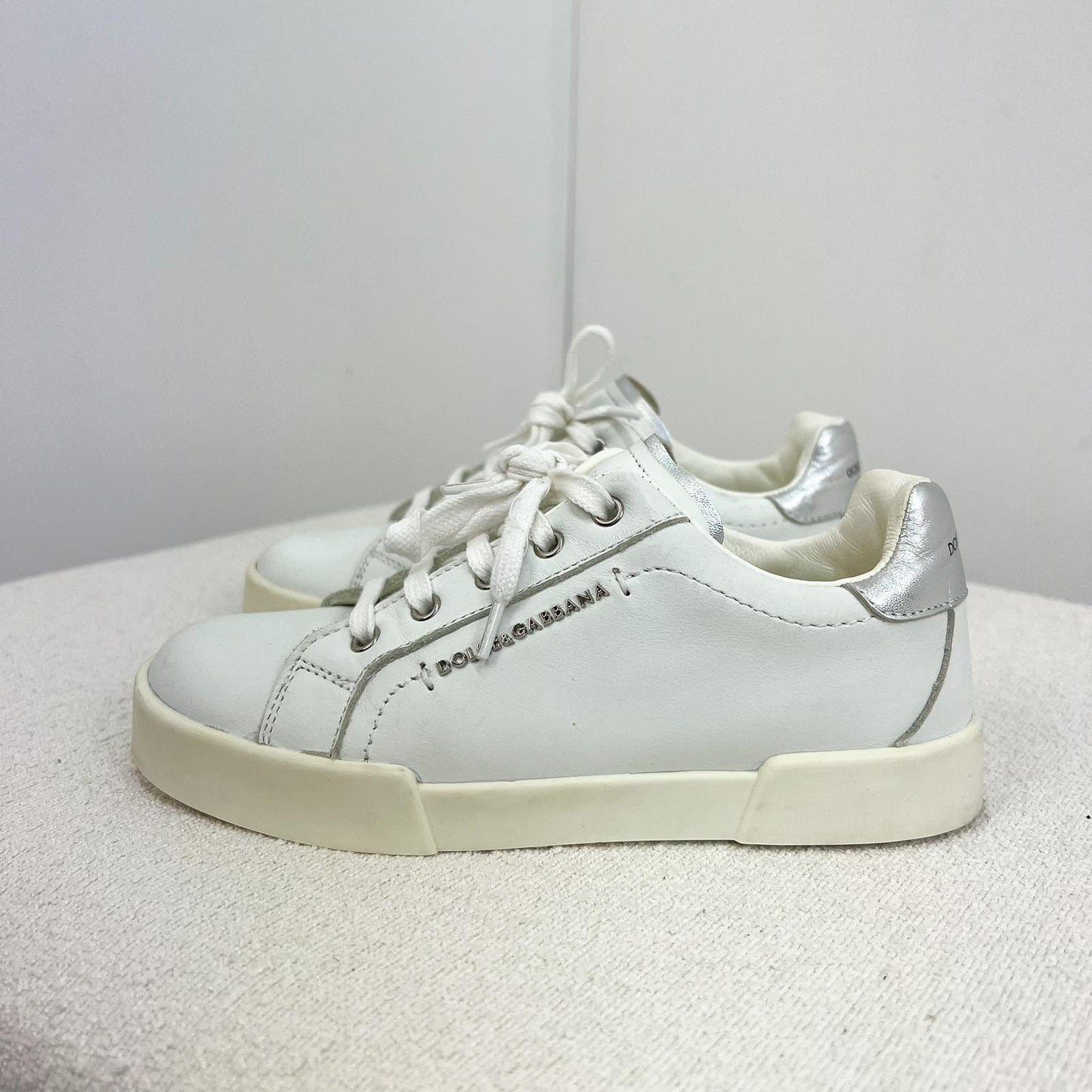 Kids Dolce & Gabbana white and silver logo trainer - EU 30