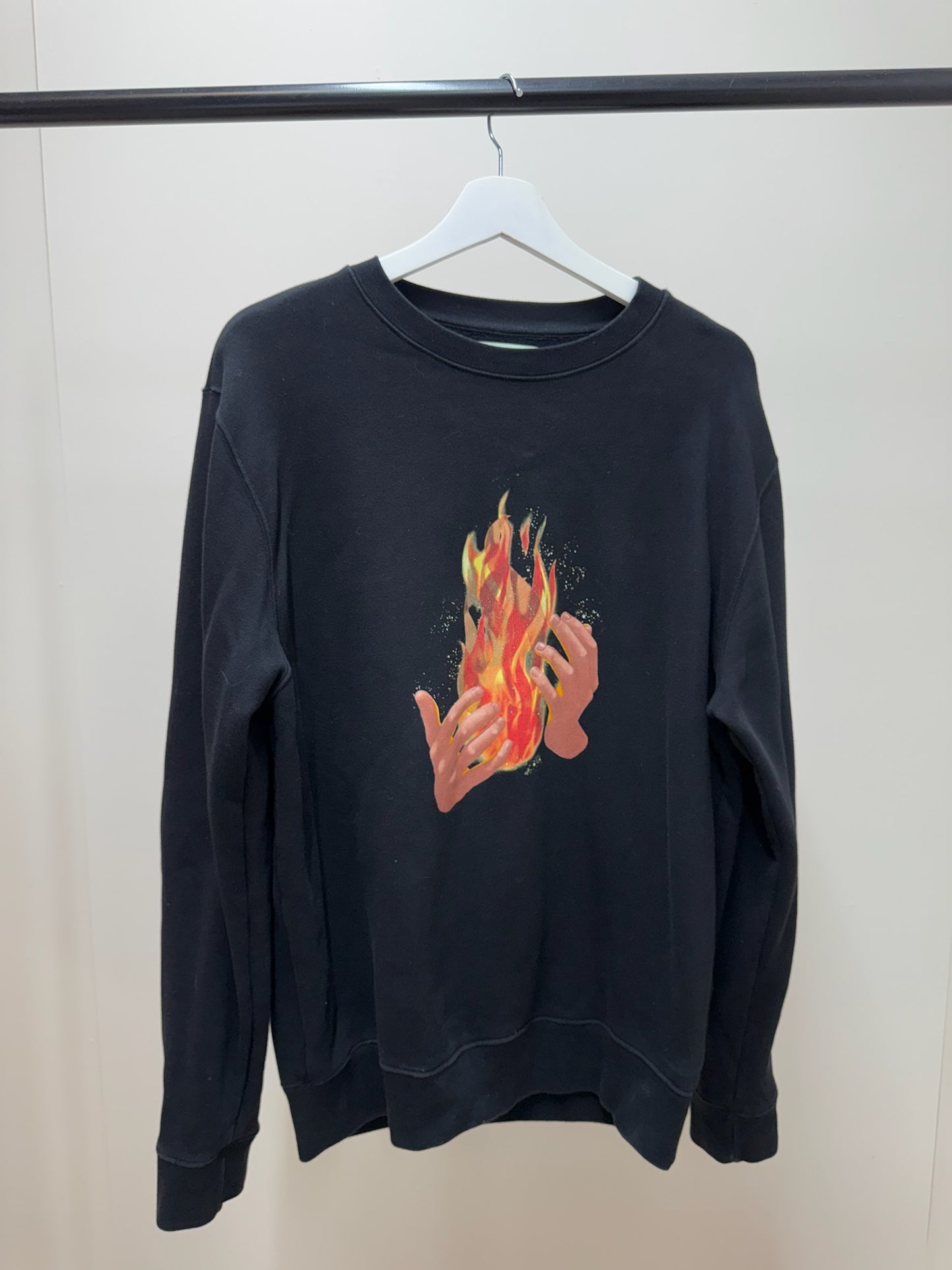 Off-White Black Longsleeve Flames Jumper - Small