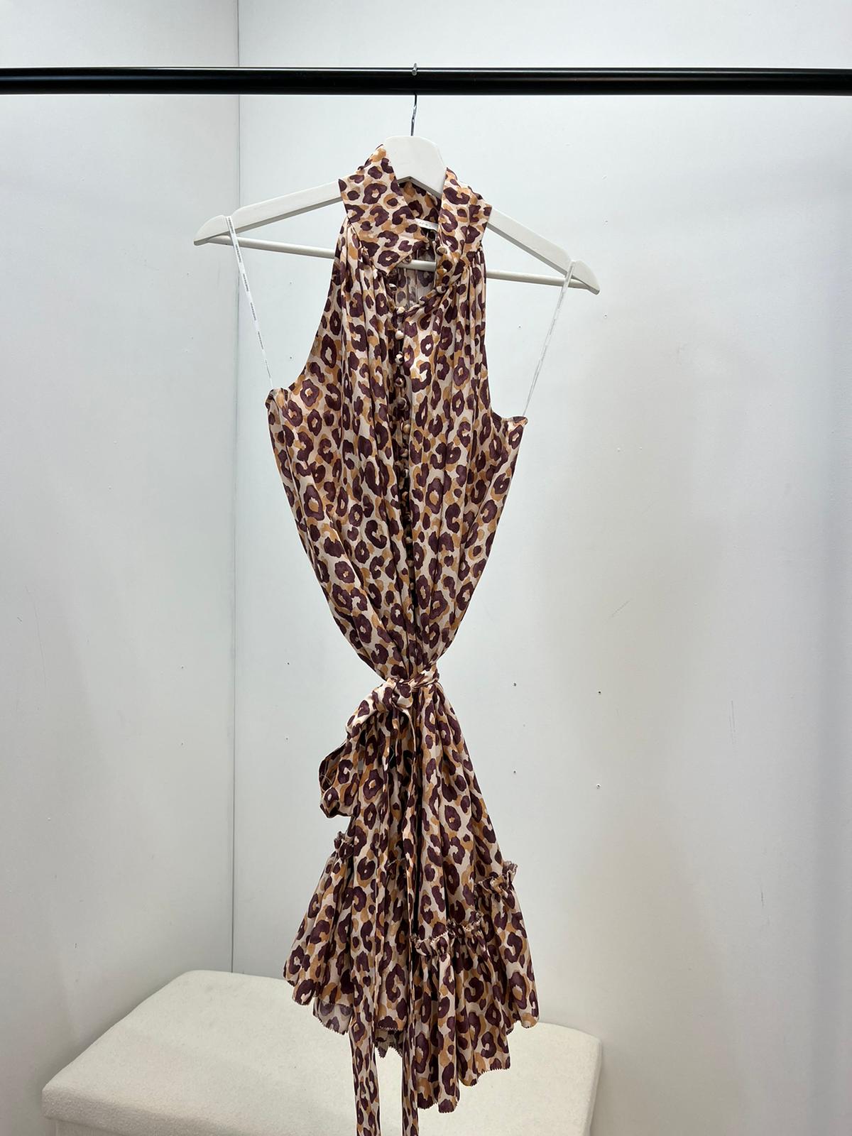 Zimmermann Nude And Burgundy Silk Swing Mini Dress (uk8/New In Tags)
